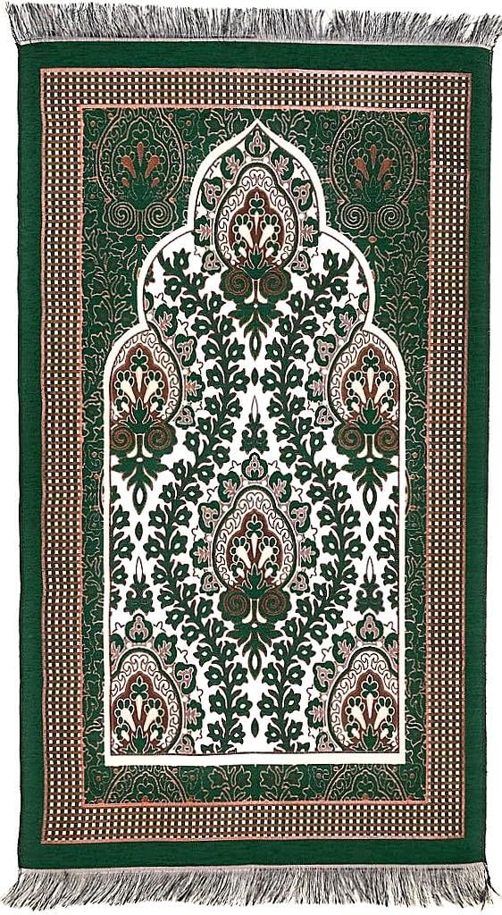 Interway Trading Orthopedic Style2 Padded Foam Cushion Prayer Rug Mat Carpet Permadani Permaidani Ramadan Eid Turkish Seccade Muslim Sajadah Namaz Janamaz with Free Cap and Beads (Green)