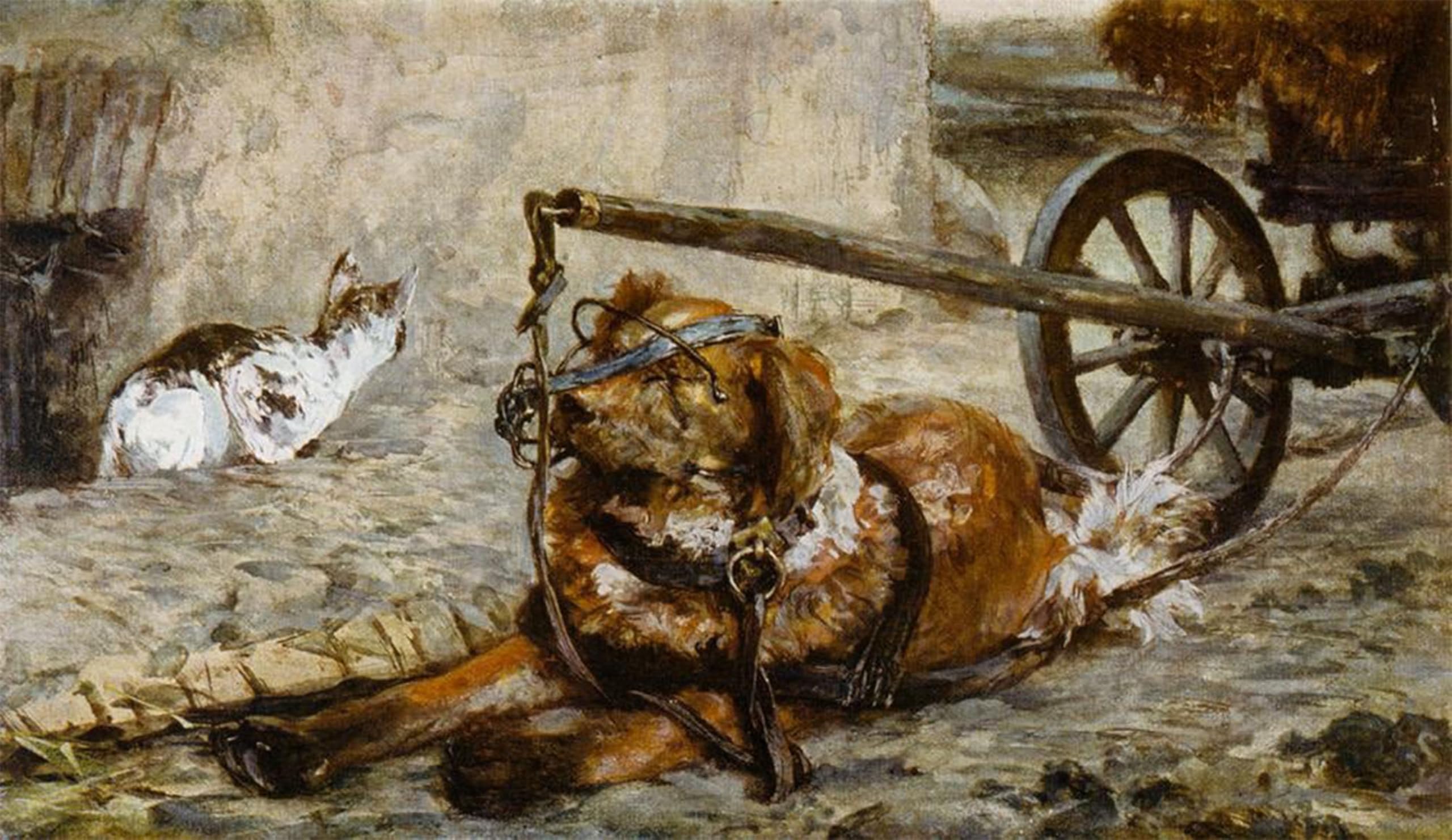 POSTERIIk Vintage Art Print Images Pictures Print A.Menzel drawing dog and cat by Adolph Menzel Modern Colour Posters for Office Home Decor 60x90cm