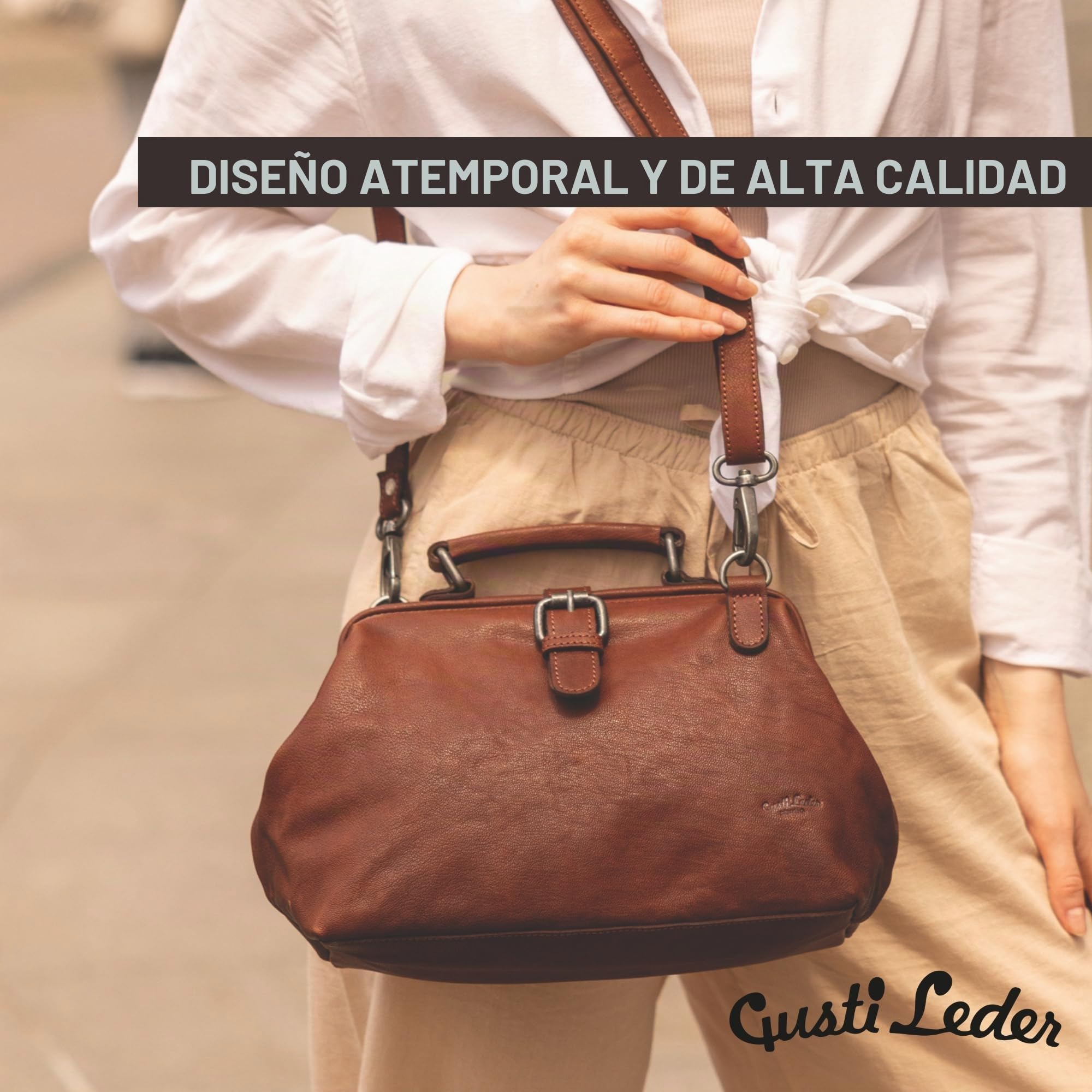 Gusti Bandolera de Cuero - Lillith vintage Bolso de mano Maletin Bolso médico Cuero marrón oscuro