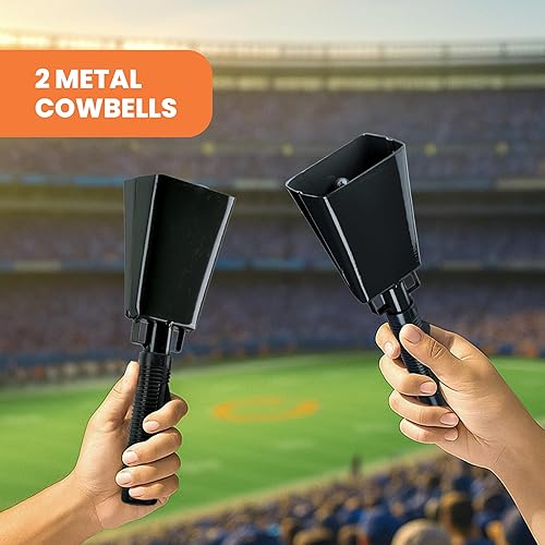 Miniatura 18 de Paquete de 2 cencerros de 9 pulgadas para eventos deportivos, fabricantes de ruido de percusión con asa para juegos de fútbol, estadios (blanco)