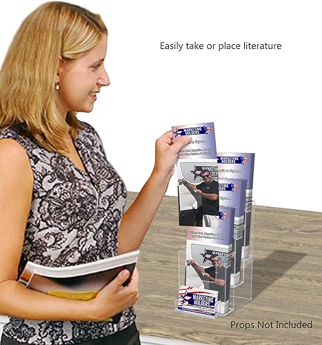 Vista 32 de Marketing Holders Paquete de 10 soportes para folletos para trípticos de 4 pulgadas de ancho y tarjetas de visita de 3.5 x 2 pulgadas, acrílico