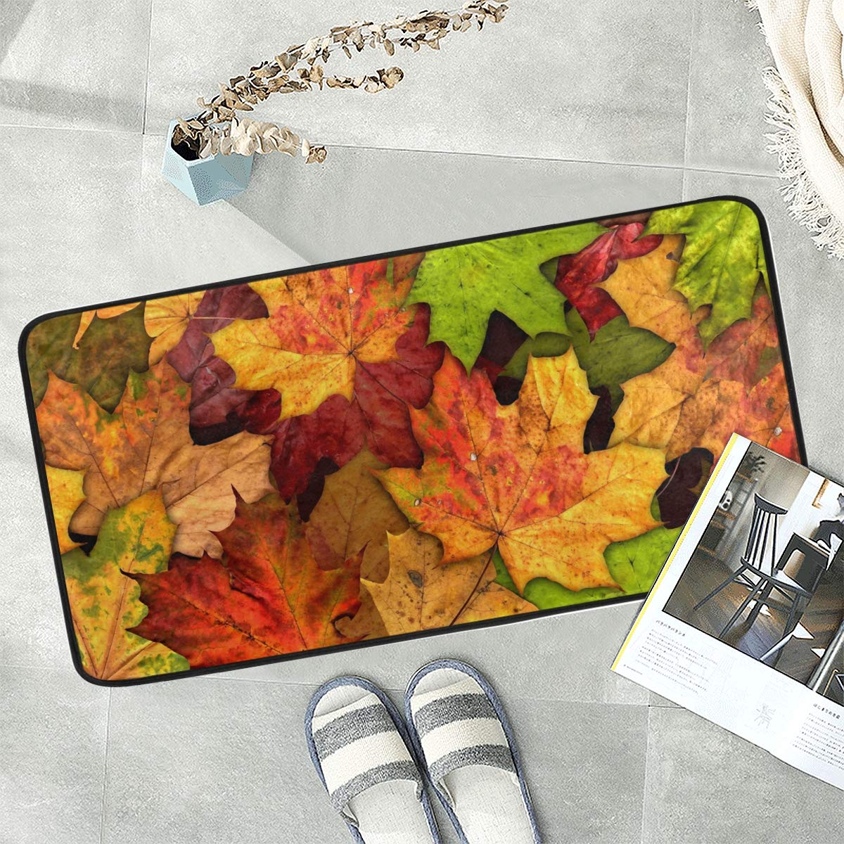 Naanle Thanksgiving Anti Fatigue Kitchen Floor Mat, Maple Fall Leaves Non Slip Absorbent Comfort Standing Mat Kitchen Runner Rug for Hallway Entryway Bathroom Living Room Bedroom 39 x 20 Inches