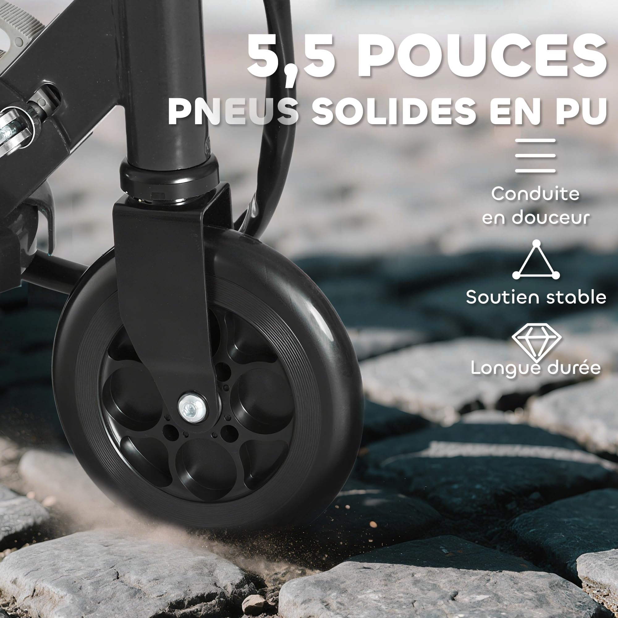 HOMCOM Trottinette électrique pour Enfants 7-14 Ans Pliable Noir | Hauteur Réglable, Batterie Rechargeable 24V, Vitesse Jusqu'à 12 km/h, Charge de Freinage 50 kg, 74x36x69-91 cm