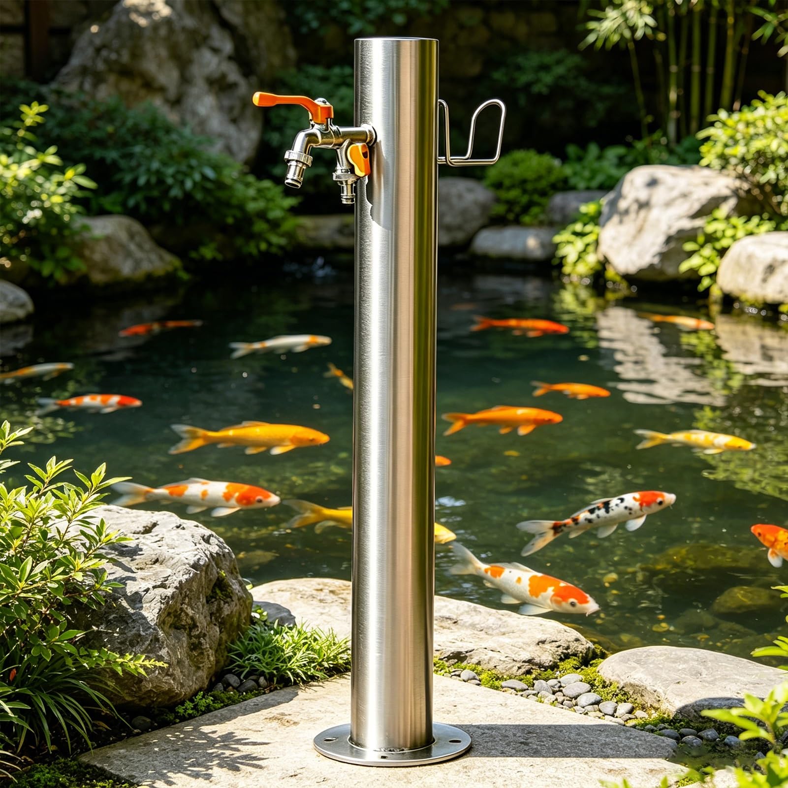 Lonmrrton B Outdoor Water Spigot Yard Hydrant, 304 Stainless Steel Cylindrical Vertical Water Column Faucet For Garden, Farm And Ackyard Watering(,Height: 50Cm/19.7In)