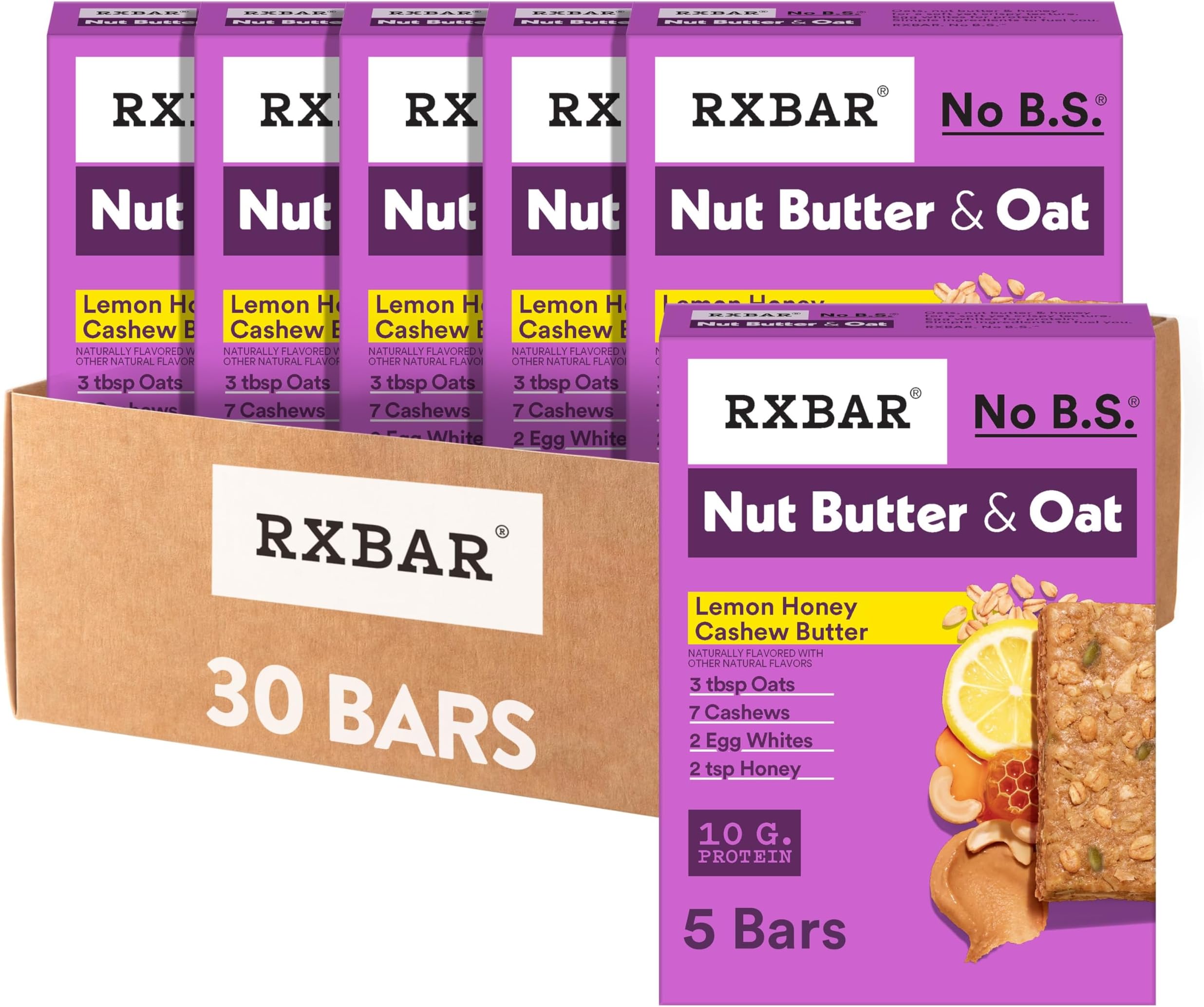 RXBAR Nut Butter and Oat Protein Bars, Protein Snacks, Lemon Honey Cashew Butter (30 Bars)