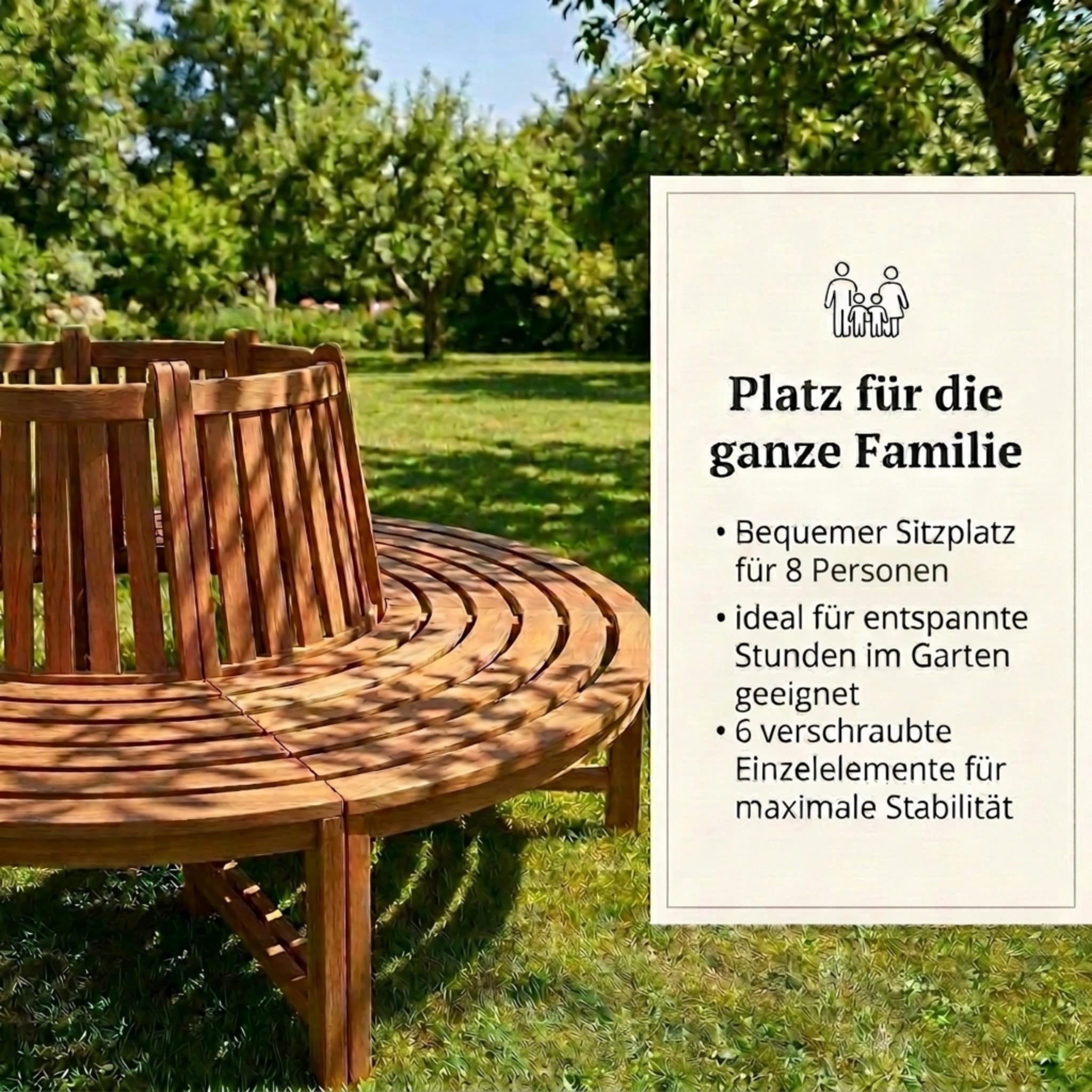 SAM Premium Baumbank Timo rund 180 cm, 360° Rundbank um den Baum aus Teakholz massiv, wetterfeste Gartenbank für bis zu 8 Personen, Holzbank rund für Garten und Terrasse