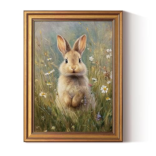 ARPEOTCY Gold Framed Canvas Wall Art, 12x16 Inch, Easter Bunny