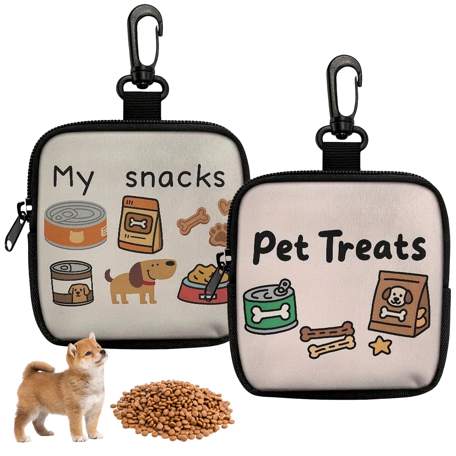 HUAJYAS 2 PCS Dog Treat Pouch Pet Walking Bag For Dog Training With Carabiner Hand-Free Portable Reusable Travel Outdoor Use