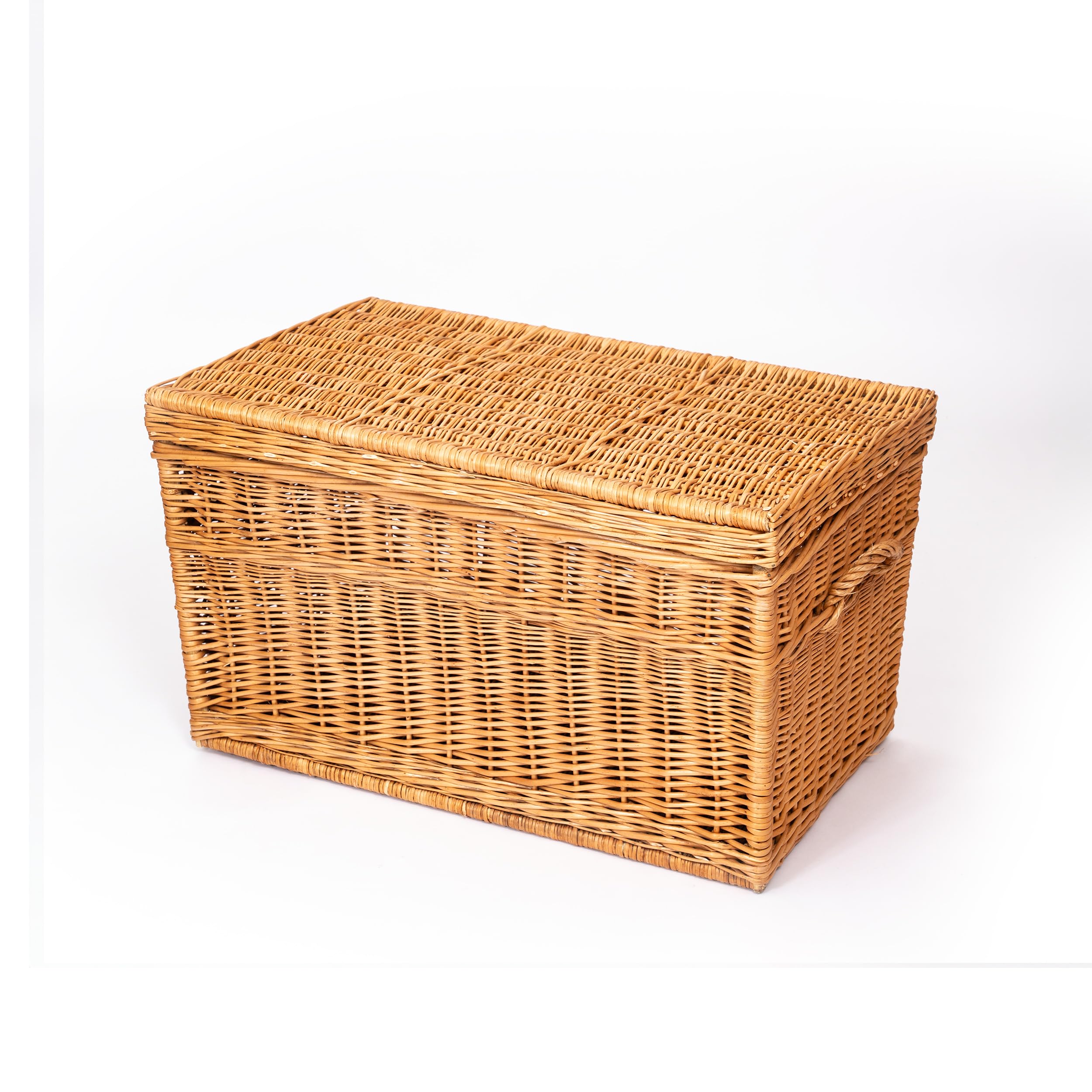 Creative Cooper Handgefertigter Wäsche- & Aufbewahrungskorb aus Weide – Großes Geflochtenes Wicker-Korb 180 L – Deckel, Rustikal, Naturholz, Braun