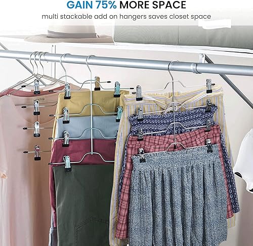 Miniatura 2 de Zober Perchas para faldas de 5 niveles con clips, de metal, antideslizantes, para ahorrar espacio, con clips ajustables y ganchos giratorios,