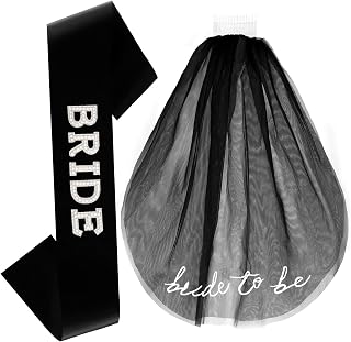 Bride to Be Sash Bachelorette Party Accessories Bridal Shower Decorations Gifts for Wedding Black Lace Veil Engagement Party Favor