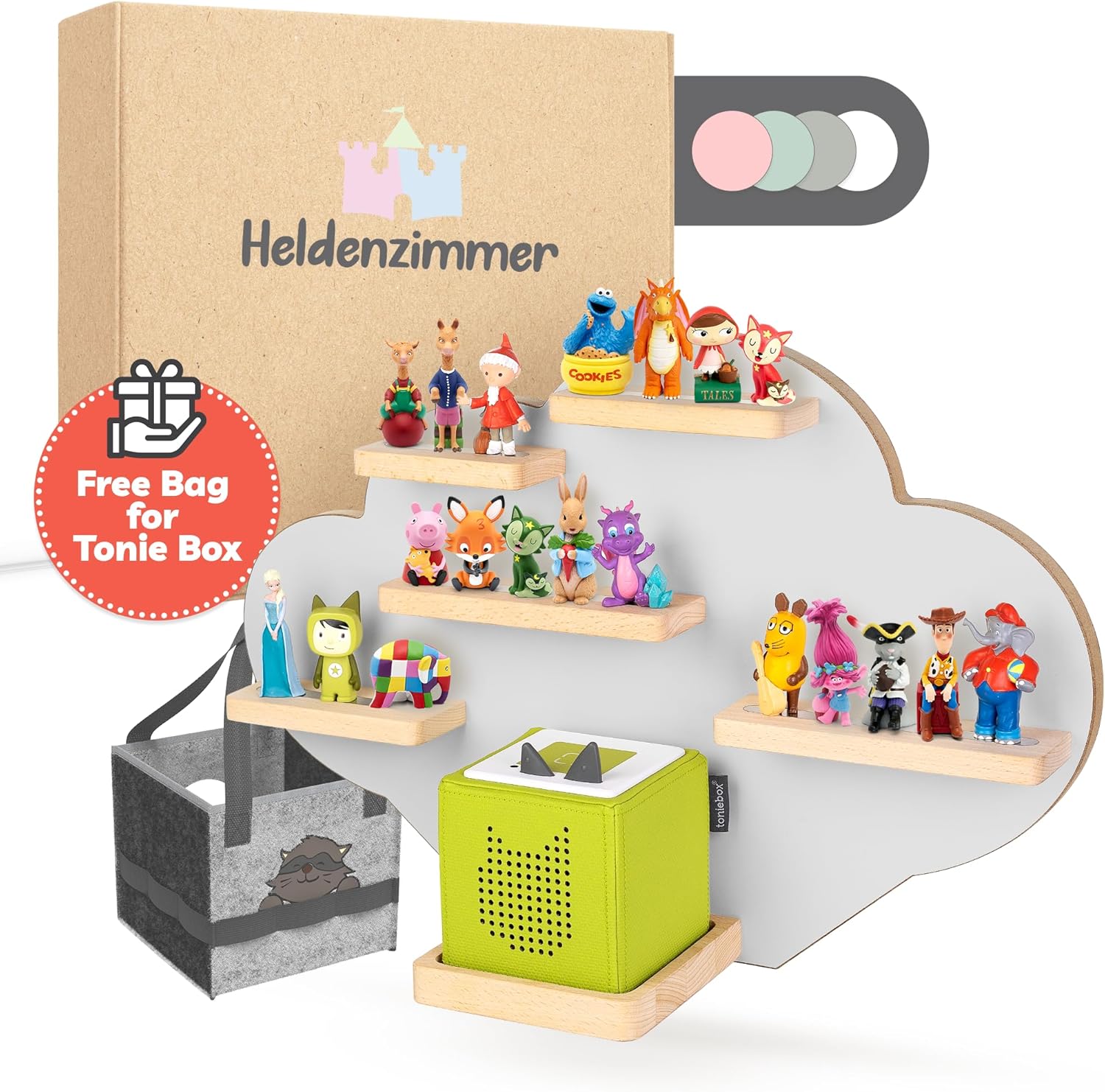 Cloud Shelf for Tonie Box and Tonies (up to 20 Figures) - Magnetic Wall Mount Storage Organizer Display Stand