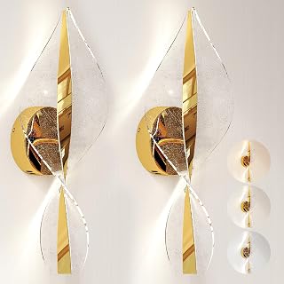 Led Wall Lamp 2 Pack, 13W Modern Indoor Spiral Wall Light, Colour Temperature Adjustable 3000K/4000K/6500K, for Bedroom, Living Room, Hallway, Stairs, Gold Tone