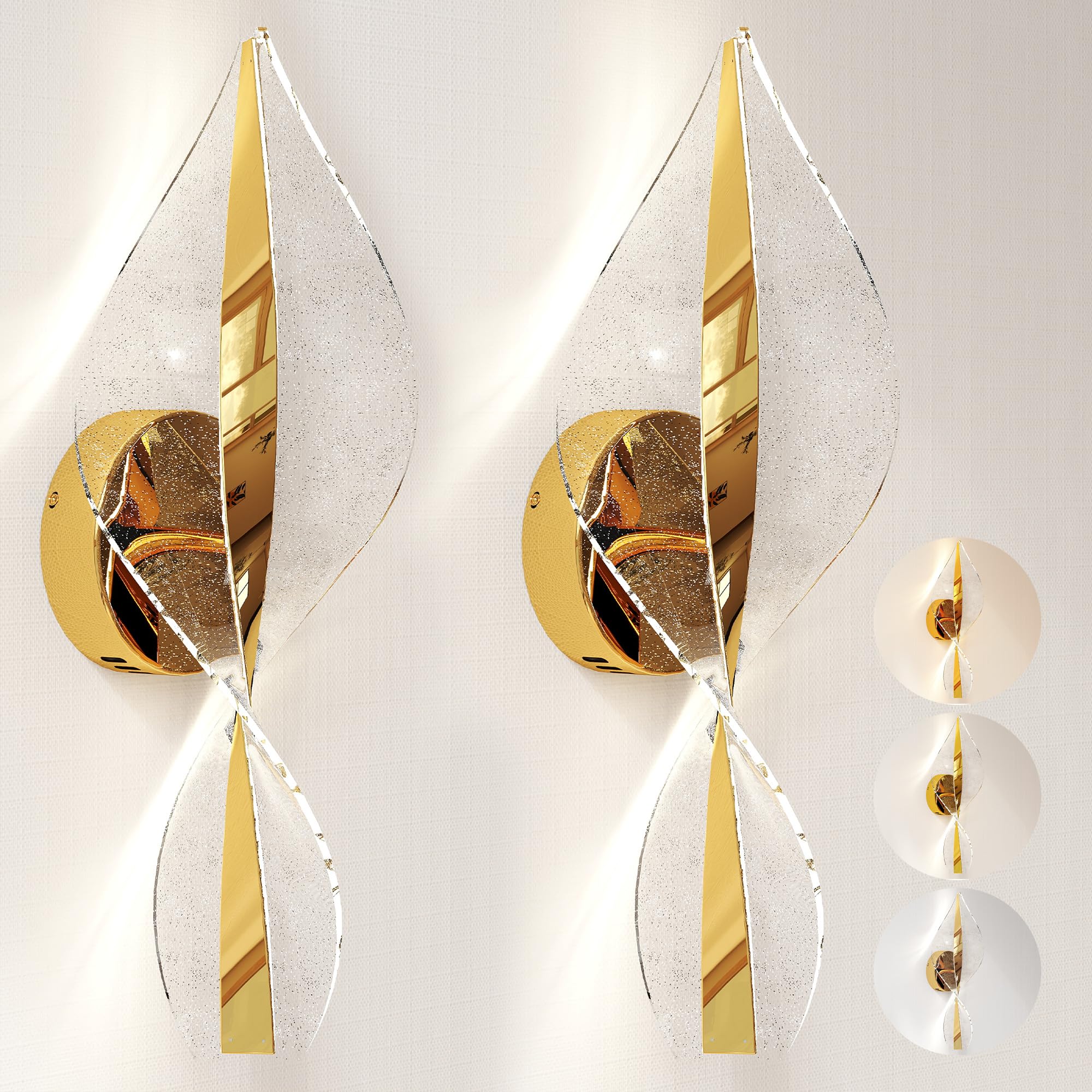 HOMCOM Led Wall Lamp 2 Pack, 13W Modern Indoor Spiral Wall Light, Colour Temperature Adjustable 3000K/4000K/6500K, for Bedroom, Living Room, Hallway, Stairs, Gold Tone