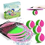 Jalunth Ball Catch Set Game Toss Paddle - Beach Toys Back Yard Outdoor Pool Games Backyard Target Throw Sticky Mitts Set Age 3 4 5 6 7 8 9 10 11 12 Years Old Boys Girls Kids Easter Gifts Pink 2 Pack