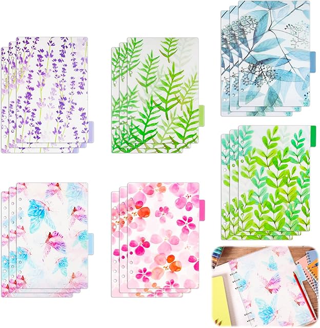 18 Pcs A5 Dividers Paper Sheet with 6 Holes (6 Styles) PVC Plastic Index Dividers A5 Loose Leaf Binder Dividers