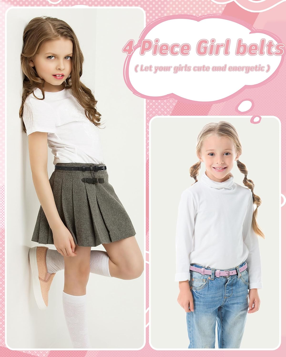 Kajeer Girls Belt for Kids, 3 Pcs Durable PU Leather Belt Metal Buckle Full Heart Hole Youth Toddler Belt for Uniform Casual - Image 5