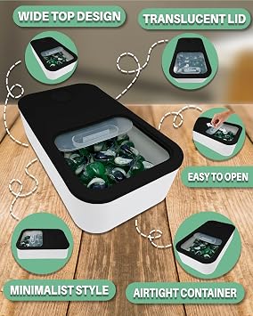 TidyFriend Laundry Pods Container with Slide Lid, 15 x 8.7 x 4.5, Airtight Storage Keeps Pods Fresh, Holds 910 lbs or 100130 Pods, Laundry Detergent Container & Dishwasher Pod Holder (Black)