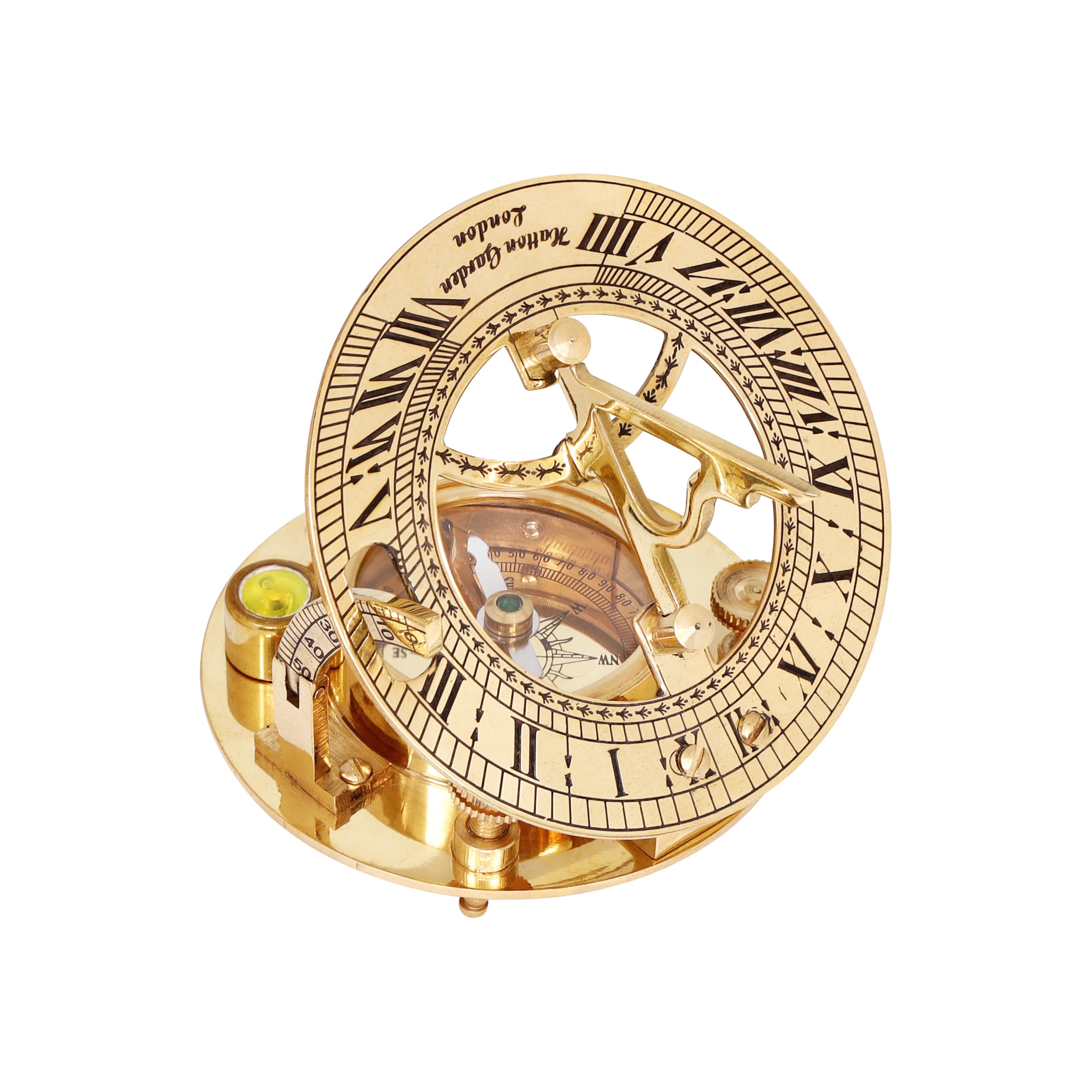 Brújula de latón de alta calidad, instrumento de navegación retro vintage, regalo dorado náutico, viene en una exquisita caja de cuero de grano superior con detalles intrincados, reloj de sol
