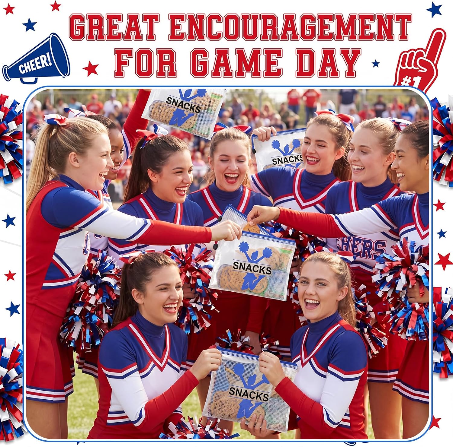 Motiskyy 24 Pcs Cheer Snack Bags Bulk Cheerleader Goodie Candy Treat Party Favor Bags Stuffers Cheer Team Gifts Clear Plastic Mesh Pouches with Zipper for Birthday Gift Party Supplies, 9.5" x 6.9" image 3