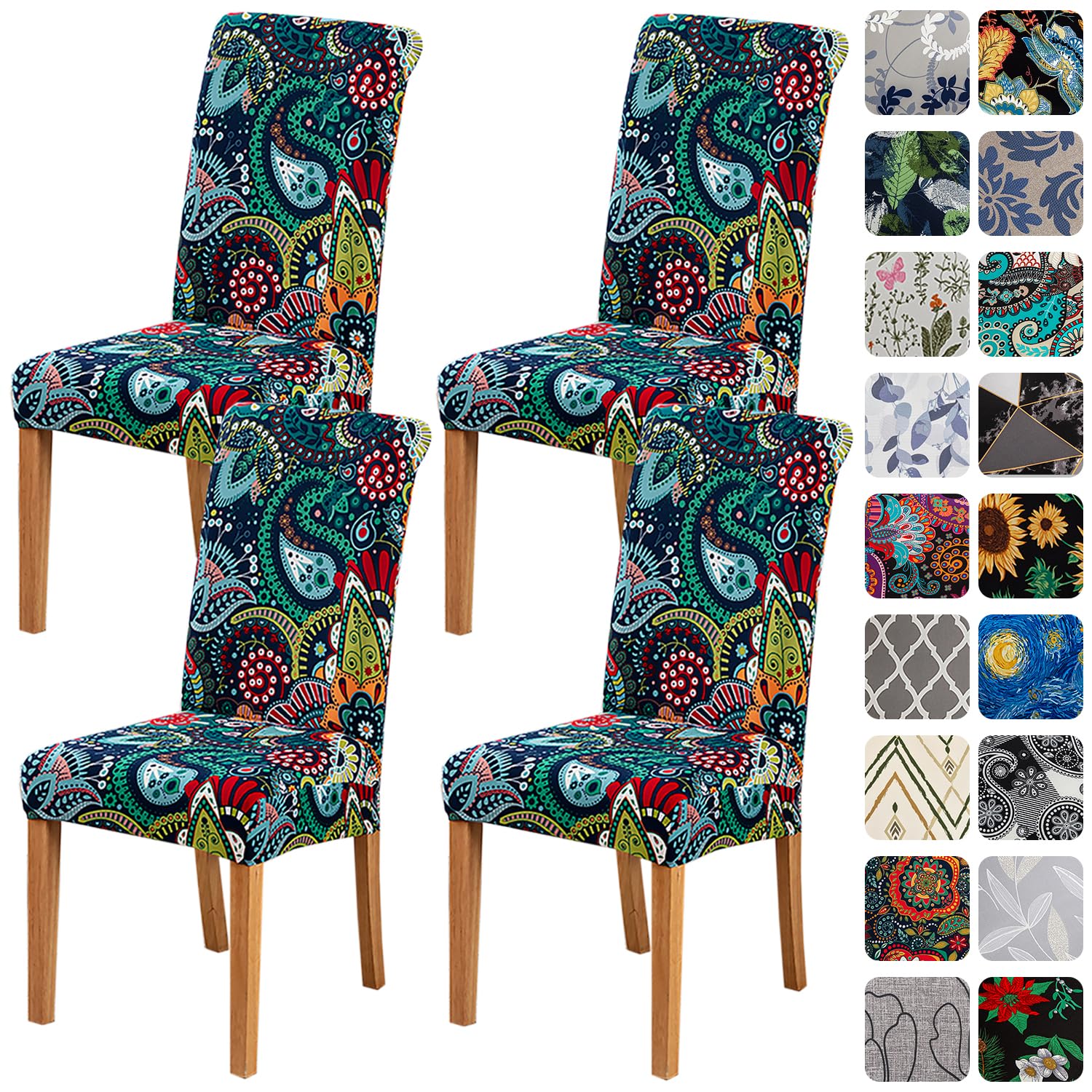 HZDHCLH Chair Covers Slipcovers 4/6 PCs Stretch Removable Washable Short Dining Chair Protector Cover Seat for Hotel,Dining Room,Ceremony (Secret Realm,4 PCS)