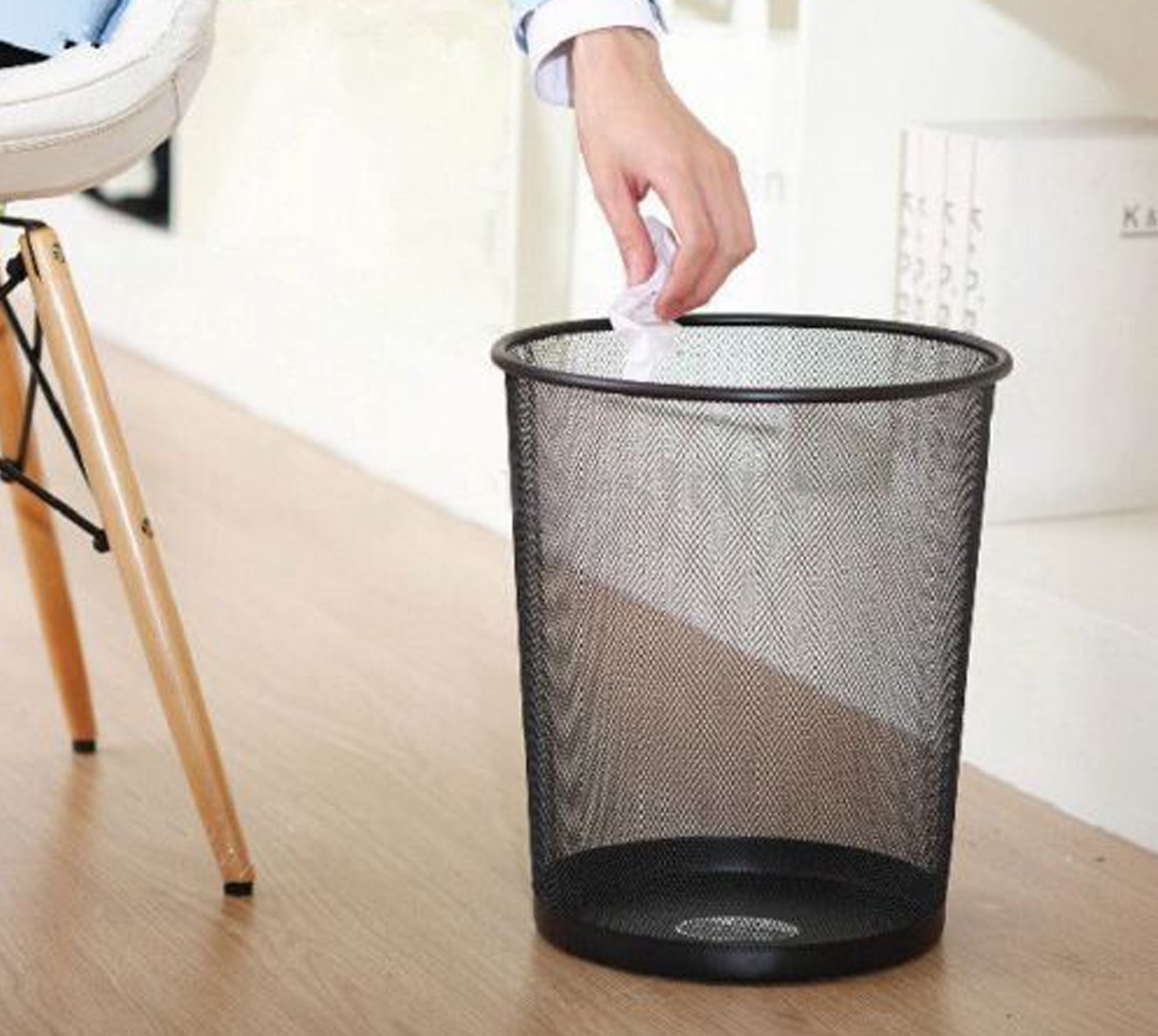 TIED RIBBONS Metal Mesh Big Size Dustbin for Living Room Office use Room Small Rooms School Bedroom Kids(Set of 2, Black,Metal Mesh)