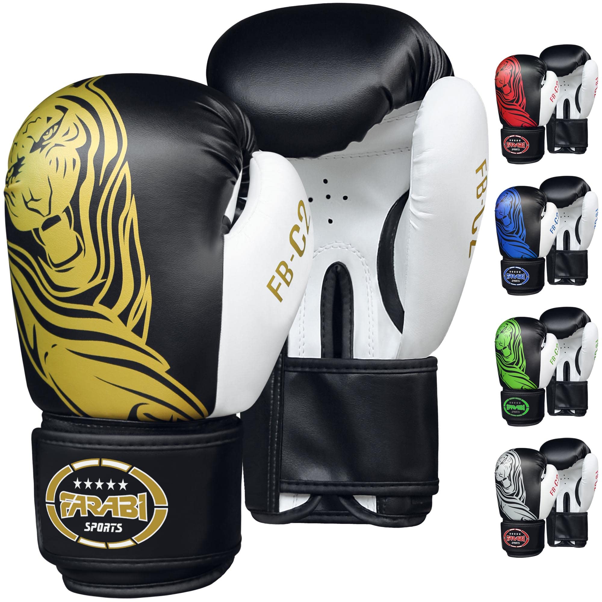 Farabi Sports Boxing Gloves Men and Women Kickboxing Gloves MMA Muay Thai Training Punching Gloves (10-oz, Black/Gold)