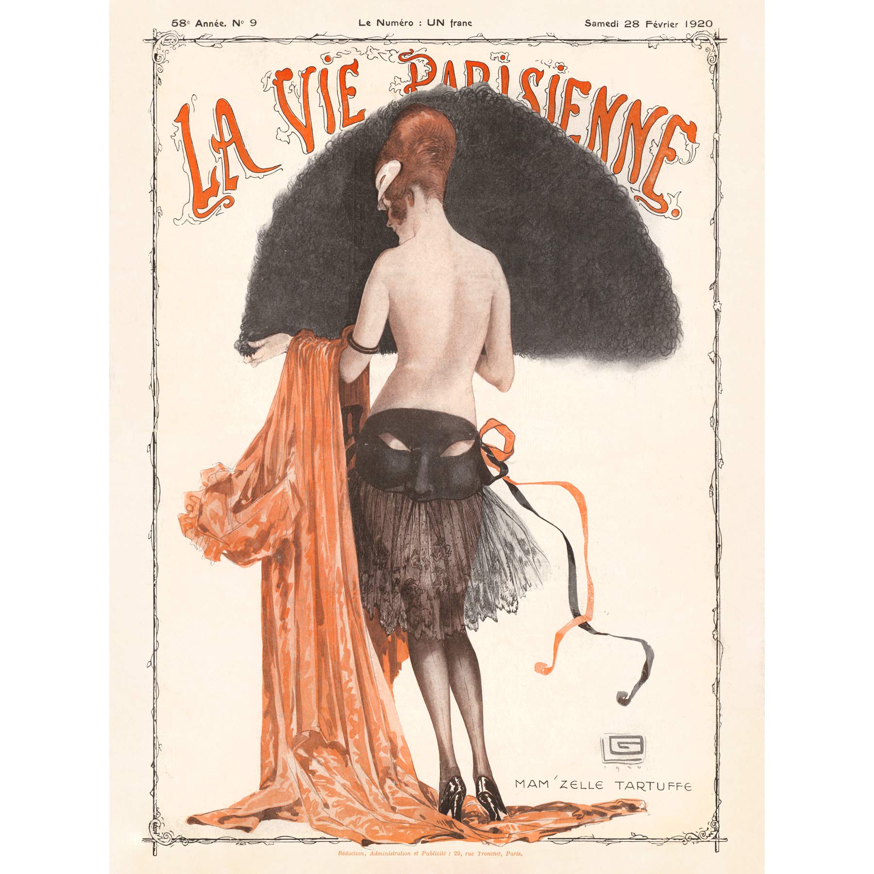 Artery8 La Vie Parisienne Mademoiselle Tartuffe Magazine Cover Premium Wall Art Canvas Print 18X24 Inch