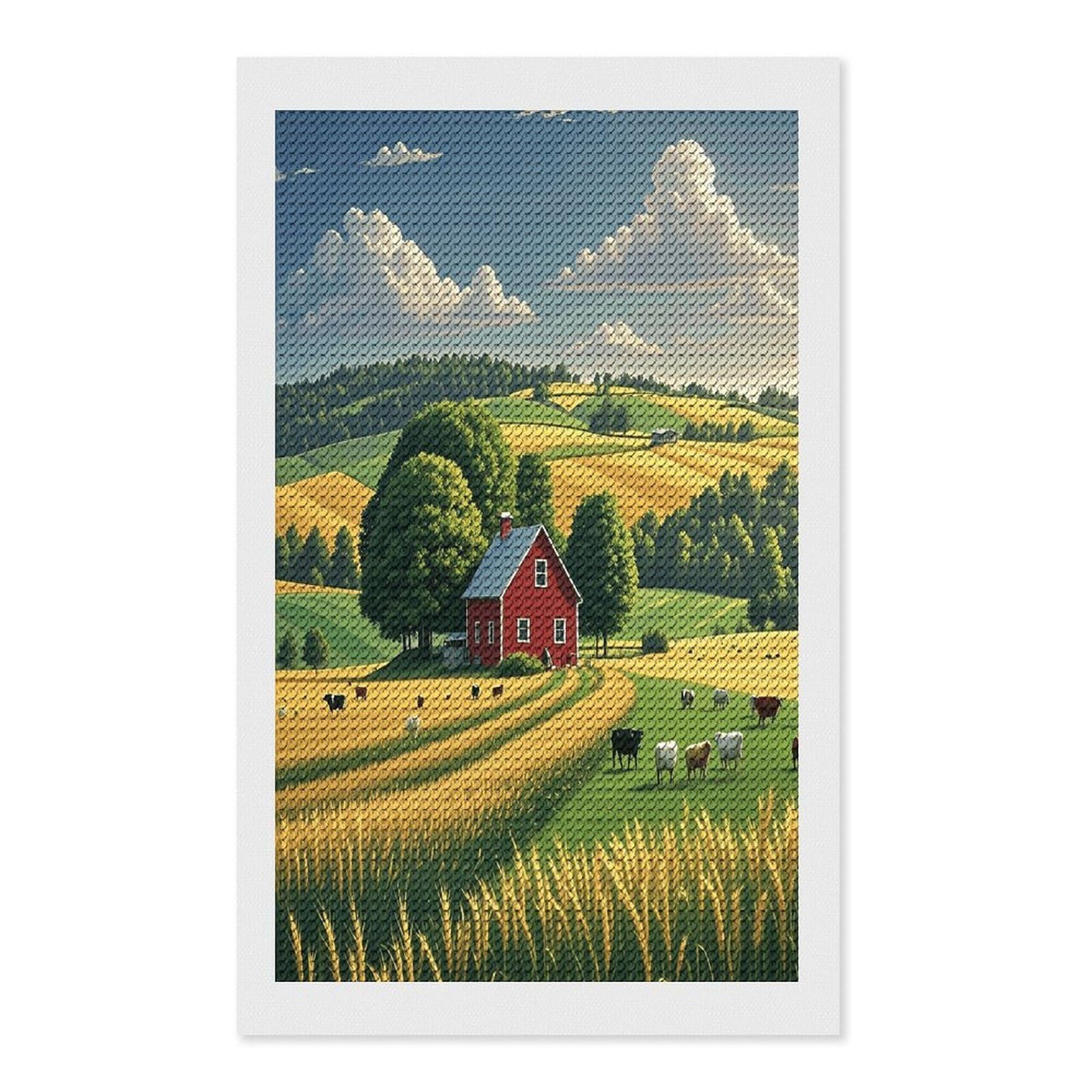 FekiLoot Country Farm Diamond Painting Kits for Beginners DIY Diamond Art Kits for Adults Full Drill Round Diamond Dot Gem Art Painting Fun DIY Crafts for Home Kitchen Wall Decor Gift 12"x20"