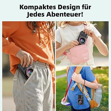 Digitalkamera 4K 64MP Vlogging Fotokamera Kompaktkamera 18X Digitalzoom Kamera für Kinder mit 2 Bildschirme 2 Batterien 64GB SD Karte für Kinder Teenager Anfänger Schwarz