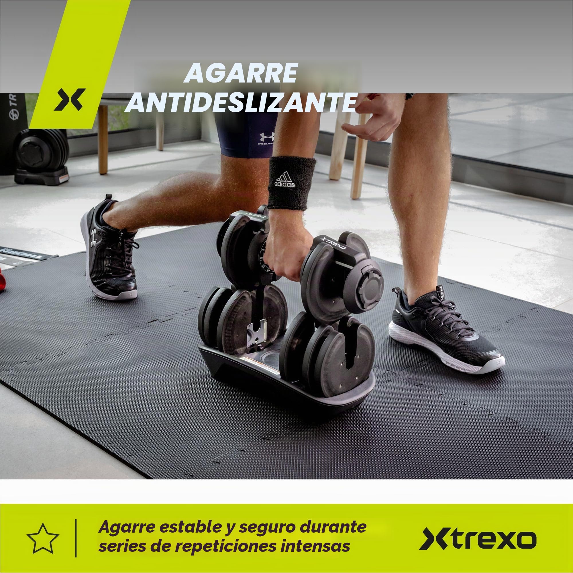 TREXO Mancuerna 18|24|32|40 kg con Pomo de Ajuste de Peso Mancuerna de Hierro para Fitness con Mango Ergonómico Antideslizante