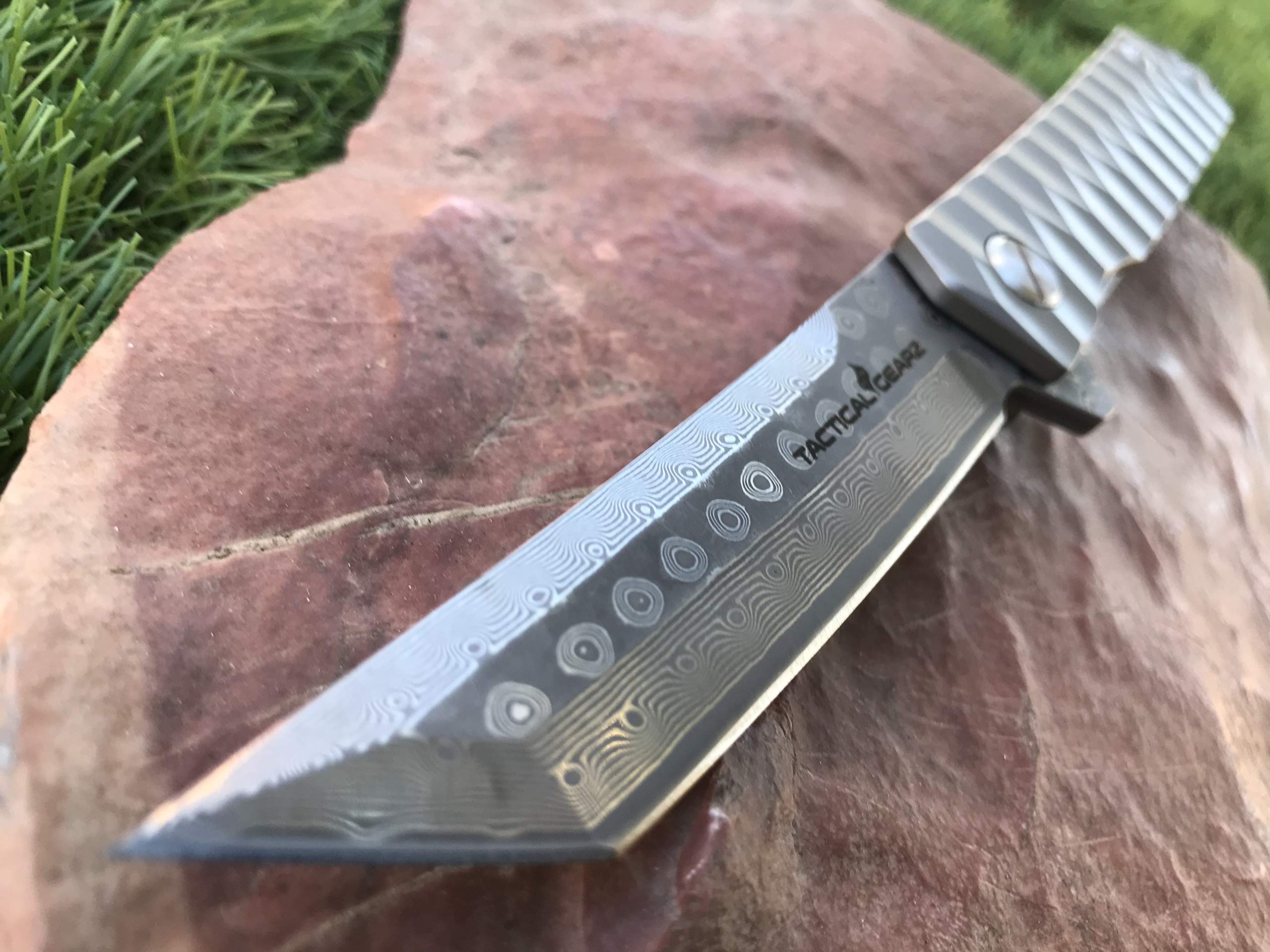 TACTICAL GEARZ Damascus Pocket Knife! TG Saint XT, Tc4 Titanium Handle