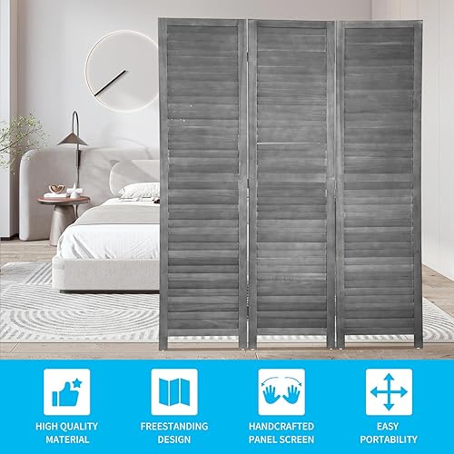Miniatura 5 de BLKMTY Divisor de habitación, pantalla de privacidad de 3 paneles, pantalla plegable, divisores de pantalla de madera altos, divisor de pared