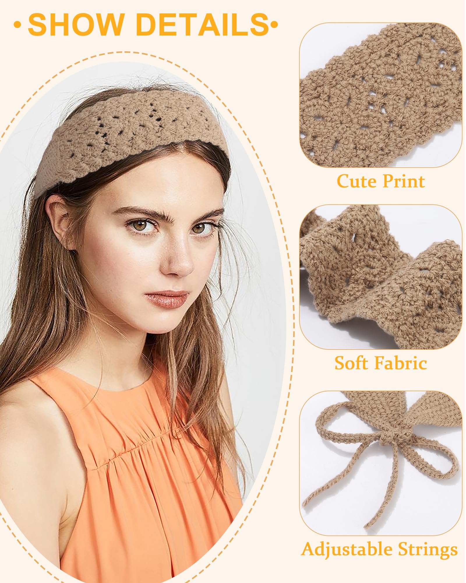 Amazon.com : 3Pcs Boho Headbands for Women Crochet Knit Hair  display picture 3