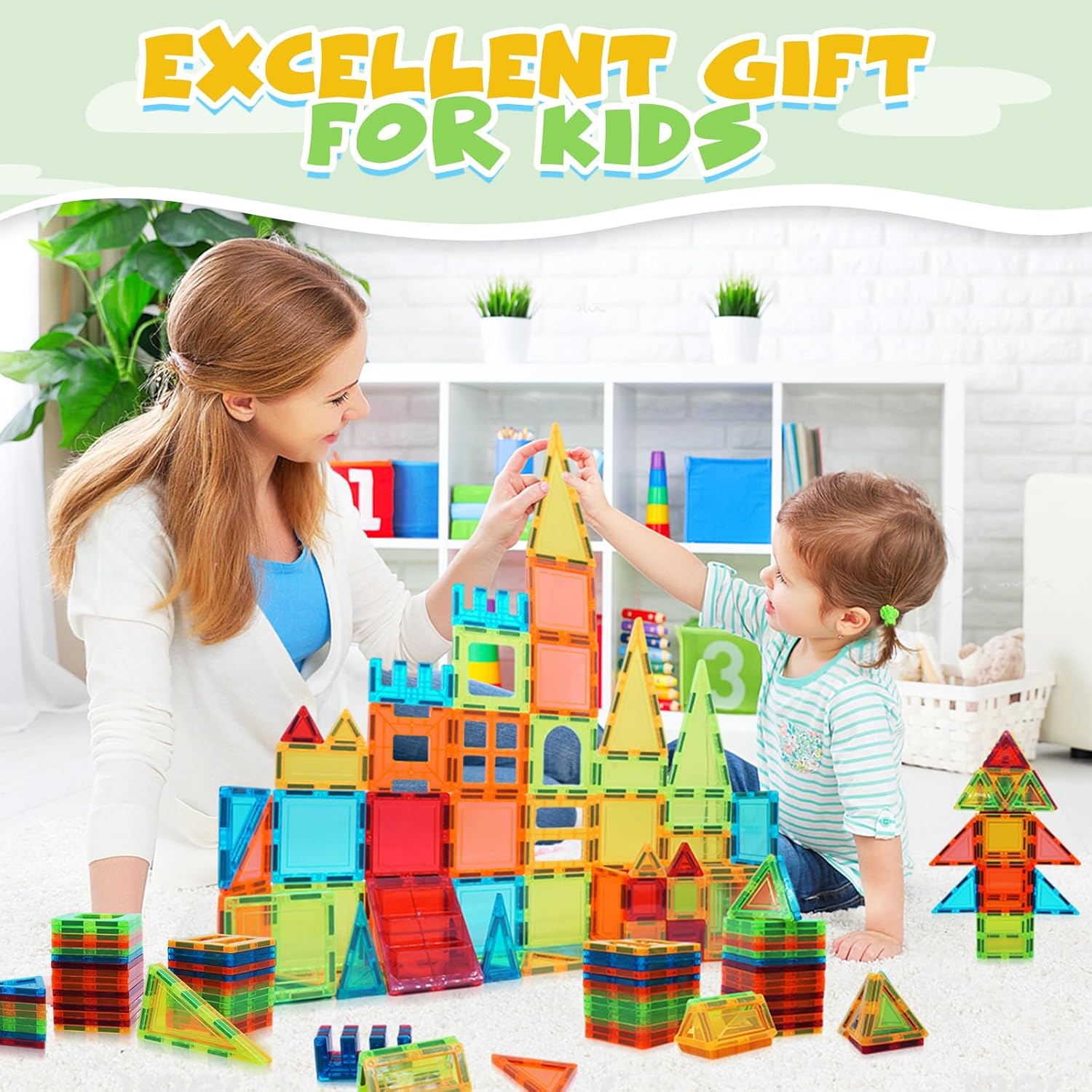 Magnetic Tiles, 60 PCS Magnetic Tiles Building Set, Educational STEM Magnets Tile Toys for Boys Kids Toddlers Ages 3 4 5 6 7 8 9+ Year Old - Image 6