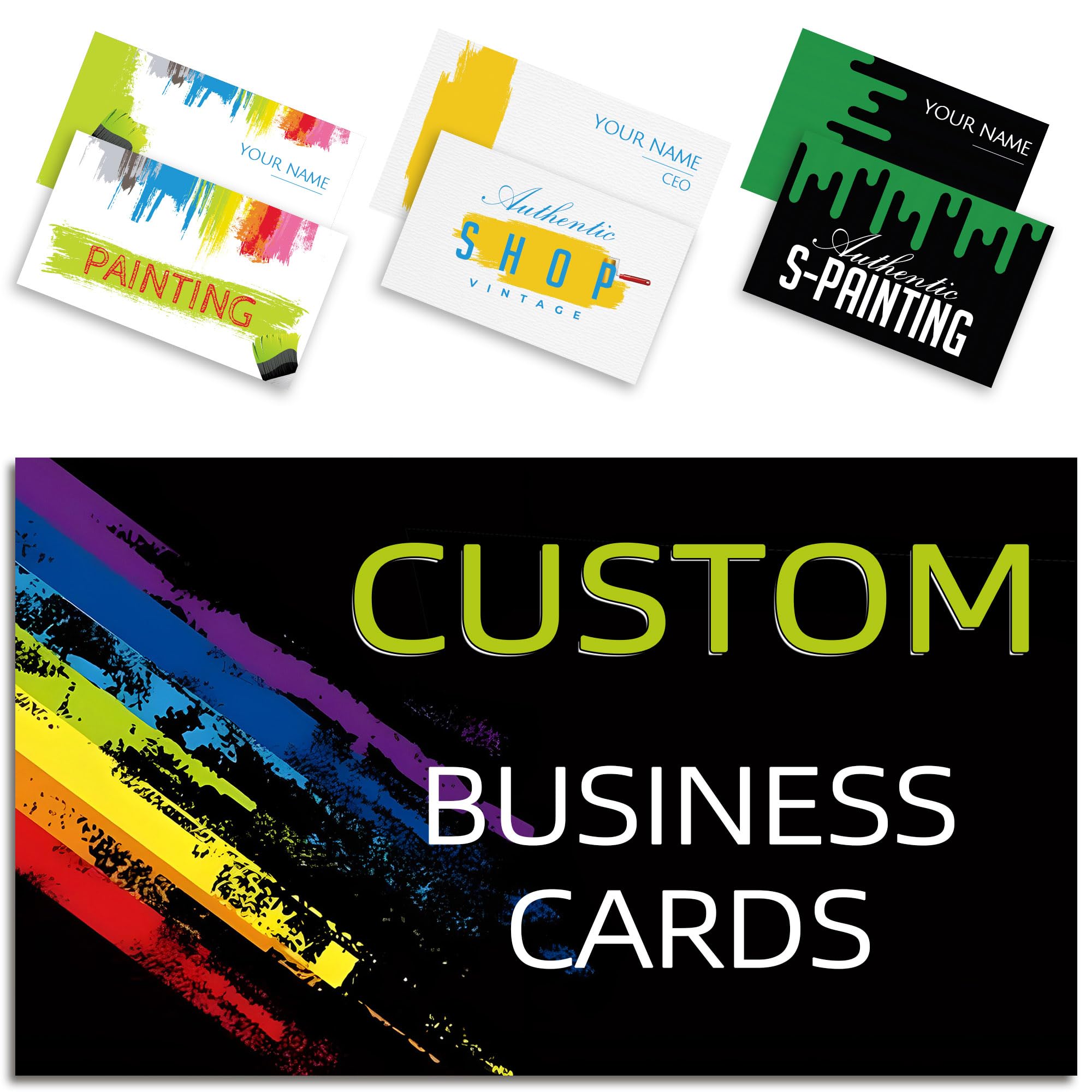 Custom Business Cards with Your Logo, Customize 100PCS Double-sided printable, Personalized for Small 300gsm Waterproof 3.5'' x 2'' (Painting Service Template)