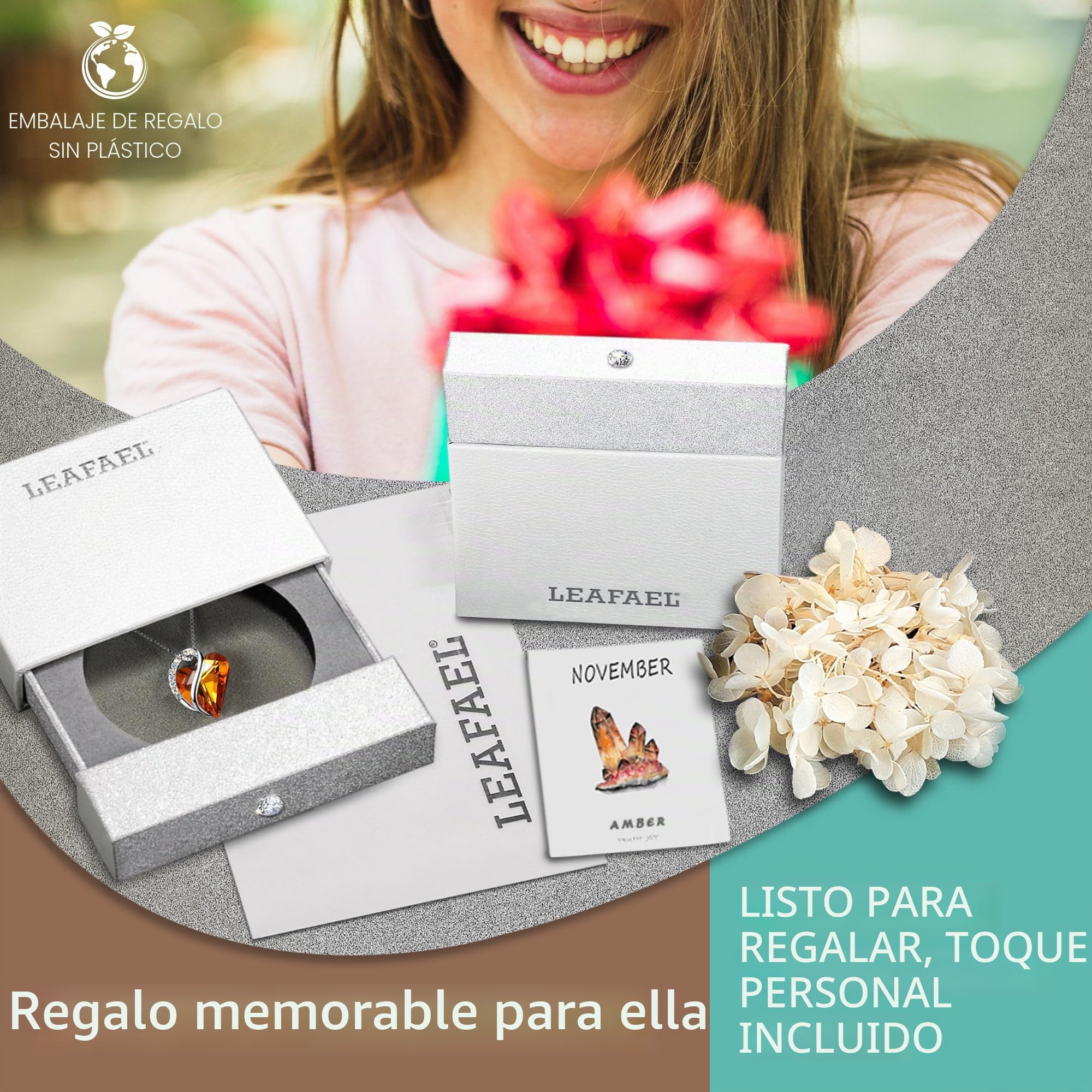 Leafael Collar de Mujer con Birthstone de Cristal | Collar Hipoalergénico con Caja de Regalo Incluida