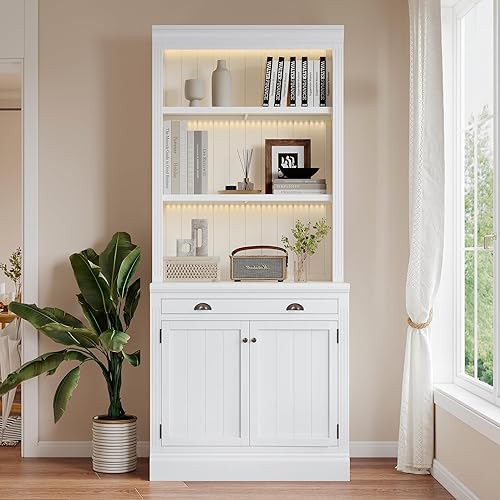 Miniatura 15 de LUMISOL Armario de despensa de cocina de granja de 67 pulgadas de alto, armario de bar de cocina con 4 puertas, 1 cajón y estantes de almacenamiento