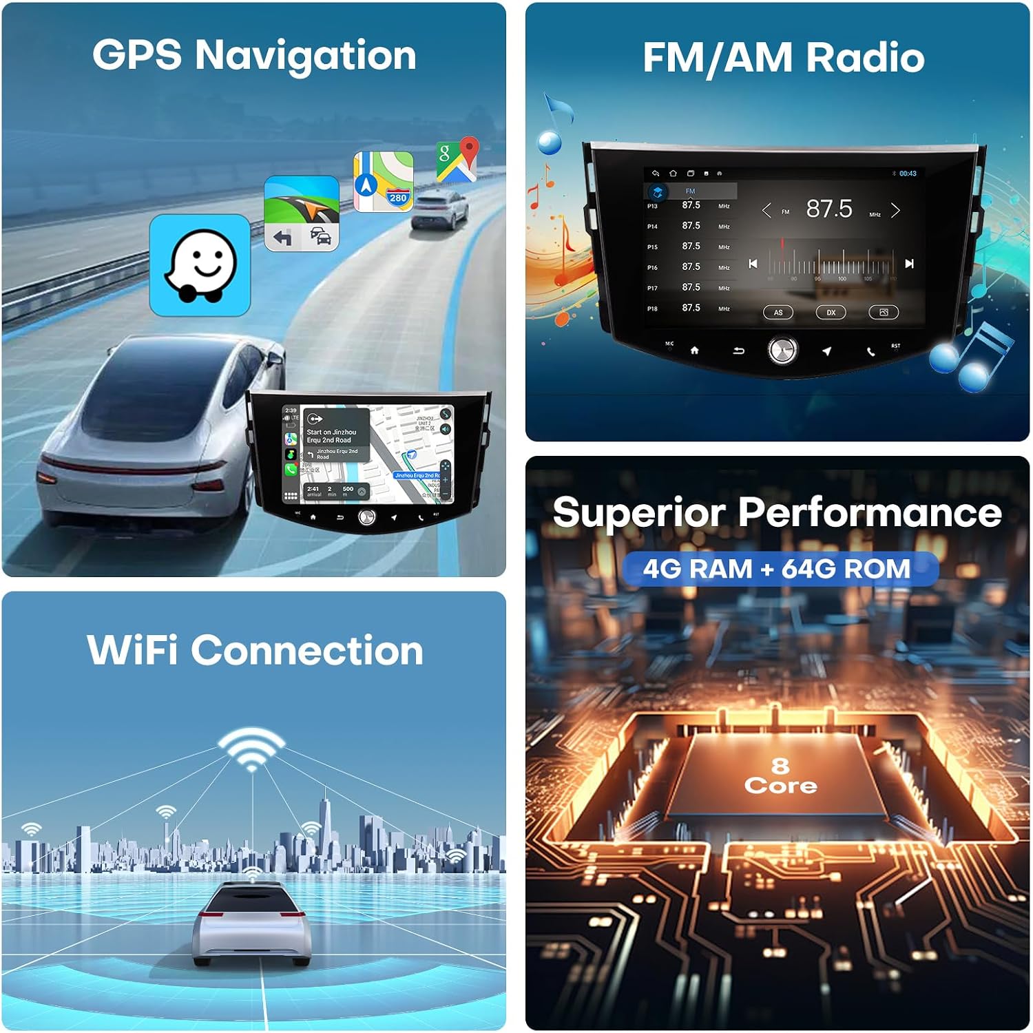 for Toyota RAV4 Radio (JBL-Version) 2007 2008 2009 2010 2011 2012 Android 14 Touch Screen 8 Core 4G +64G Wireless Carplay Android Auto Stereo Bluetooth WiFi GPS Backup Camera
