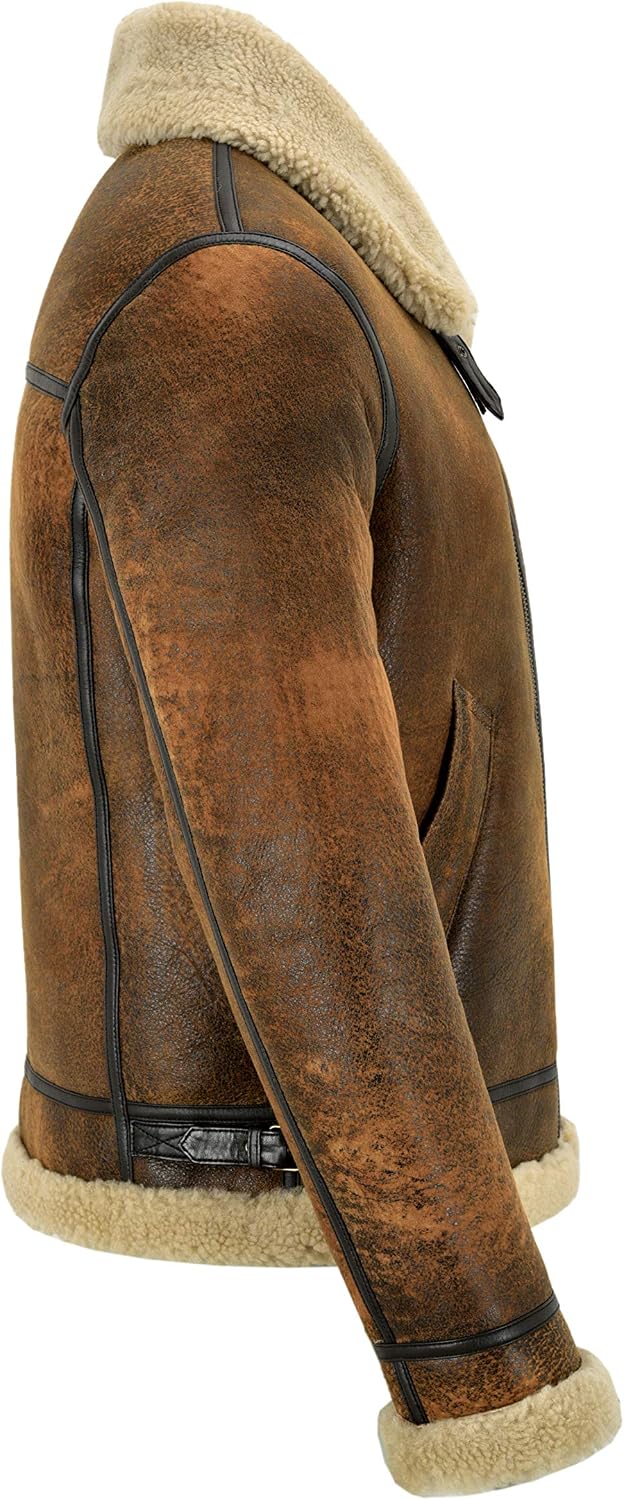 Men's RAF Aviator B3 Sheepskin Flying Vintage 100% Genuine Sheepskin Pilot Jacket Reagan