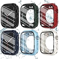 Vista 1 de Fullife Paquete de 6 fundas impermeables para Apple Watch Series 6/5/4/SE con protector de pantalla de vidrio templado, funda protectora completa