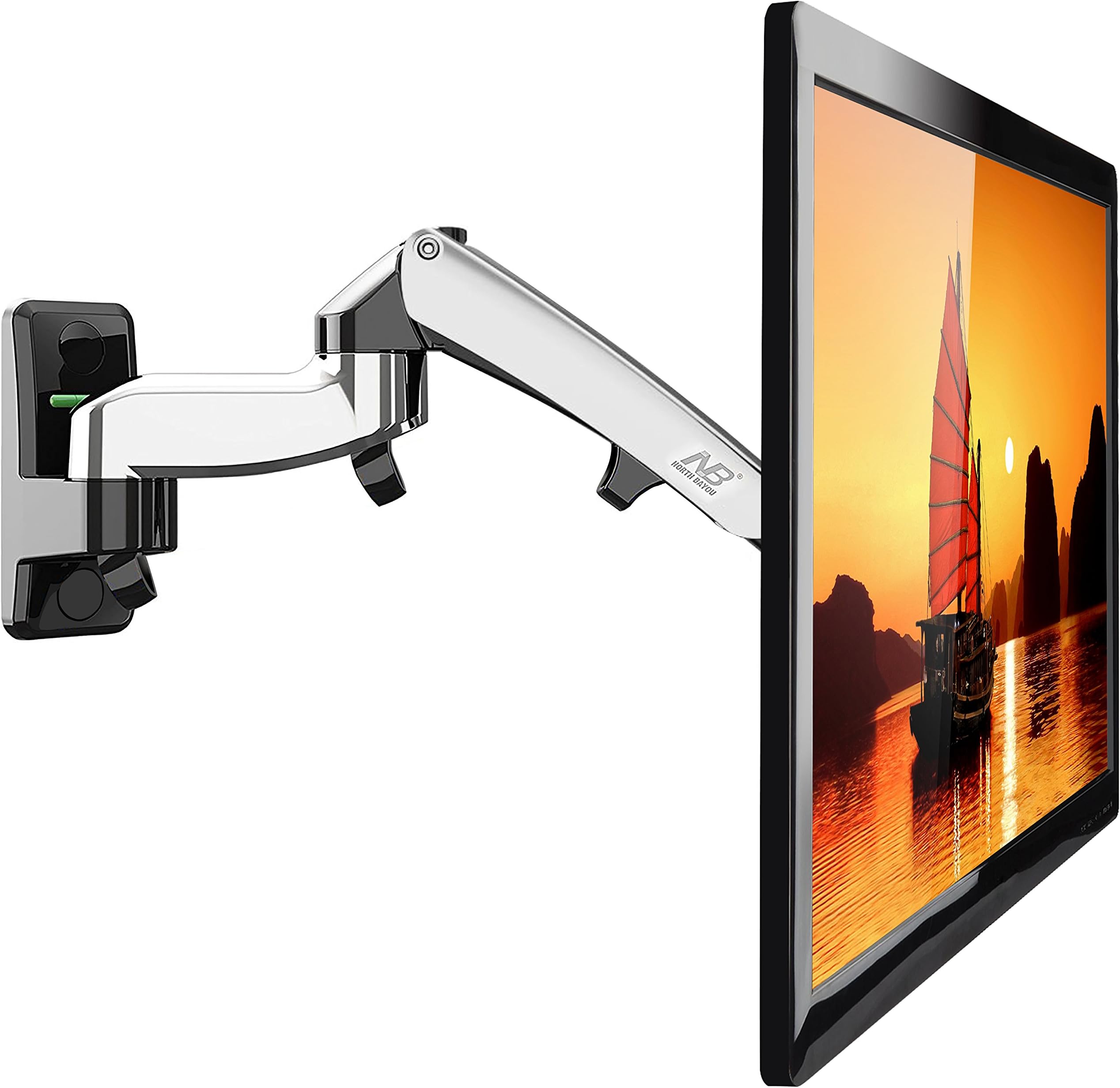 StandMounts Full Motion Articulating TV Wall Arm Mount with Gas Spring for 30 - 40 Inch Flat Panel Screens and Computer Monitors from 5 up to 10 kg F300 Silver