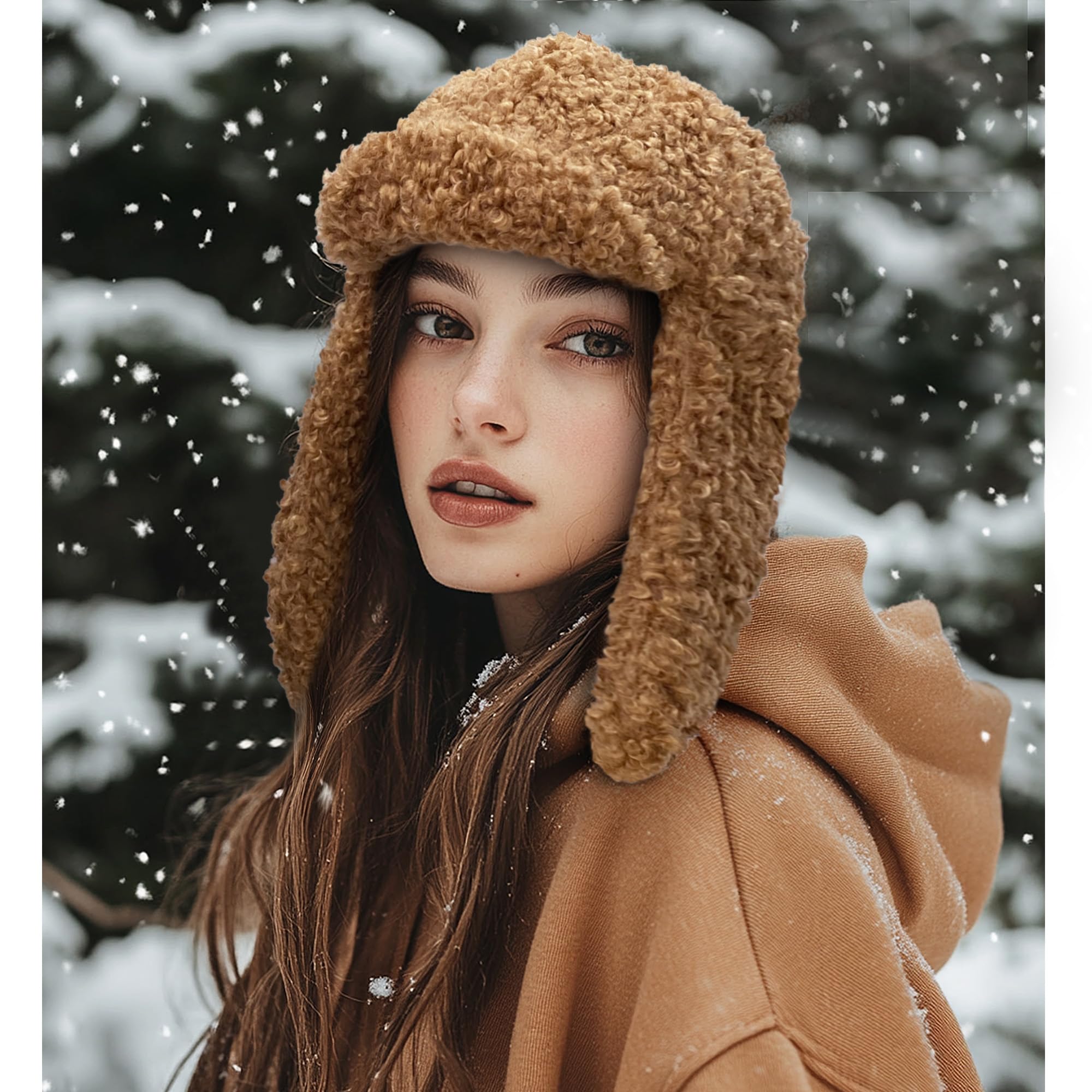 Clakllie Women's Trooper Hat Aviator Trapper Eskimo Hats Warm Winter Cap Hunting Skiing Caps with Earflaps Visor,Khaki