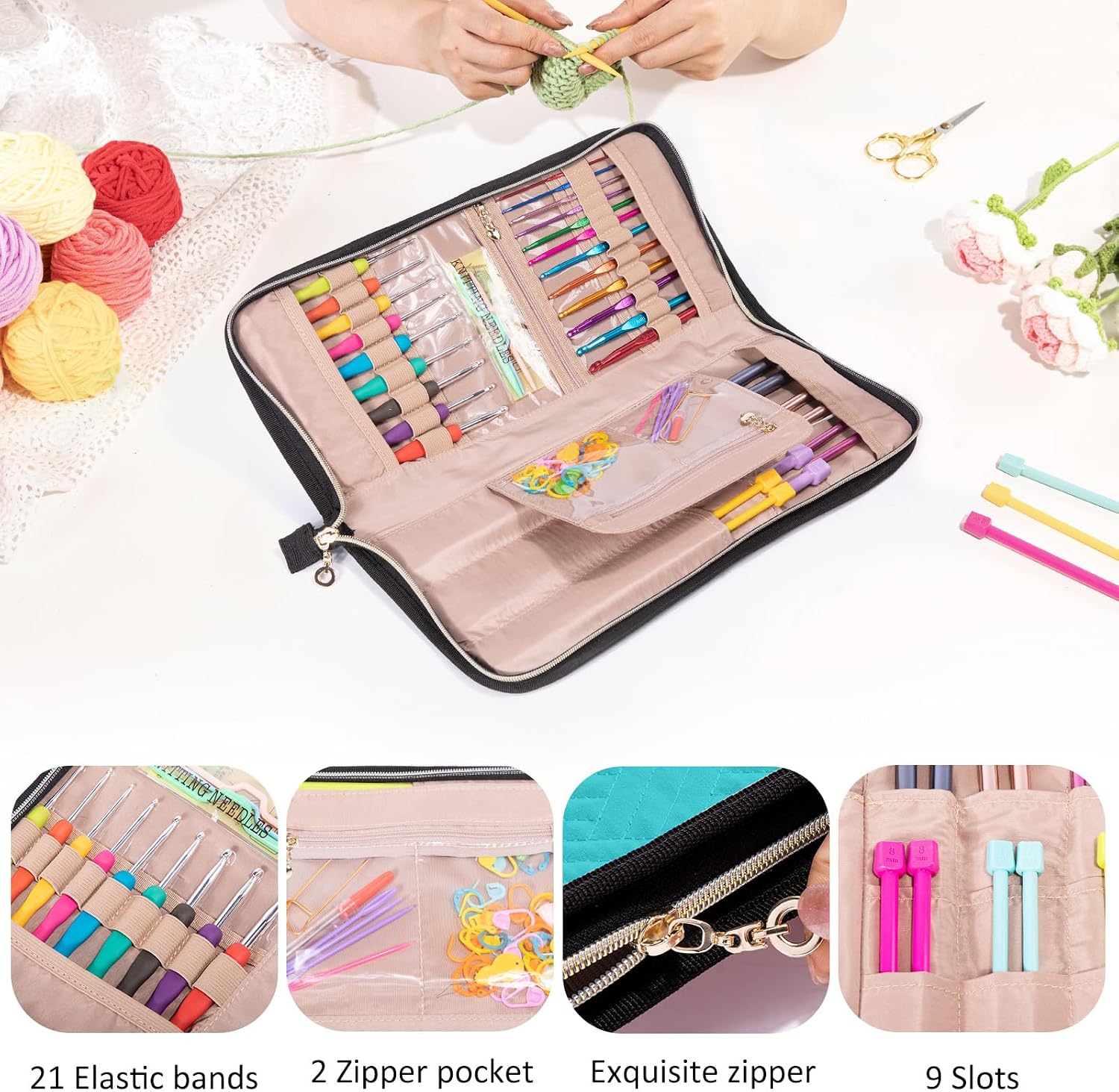 MYBAGZING Crochet Hook Case Organizer, Knitting Needle Case up to 14 Inches image 3