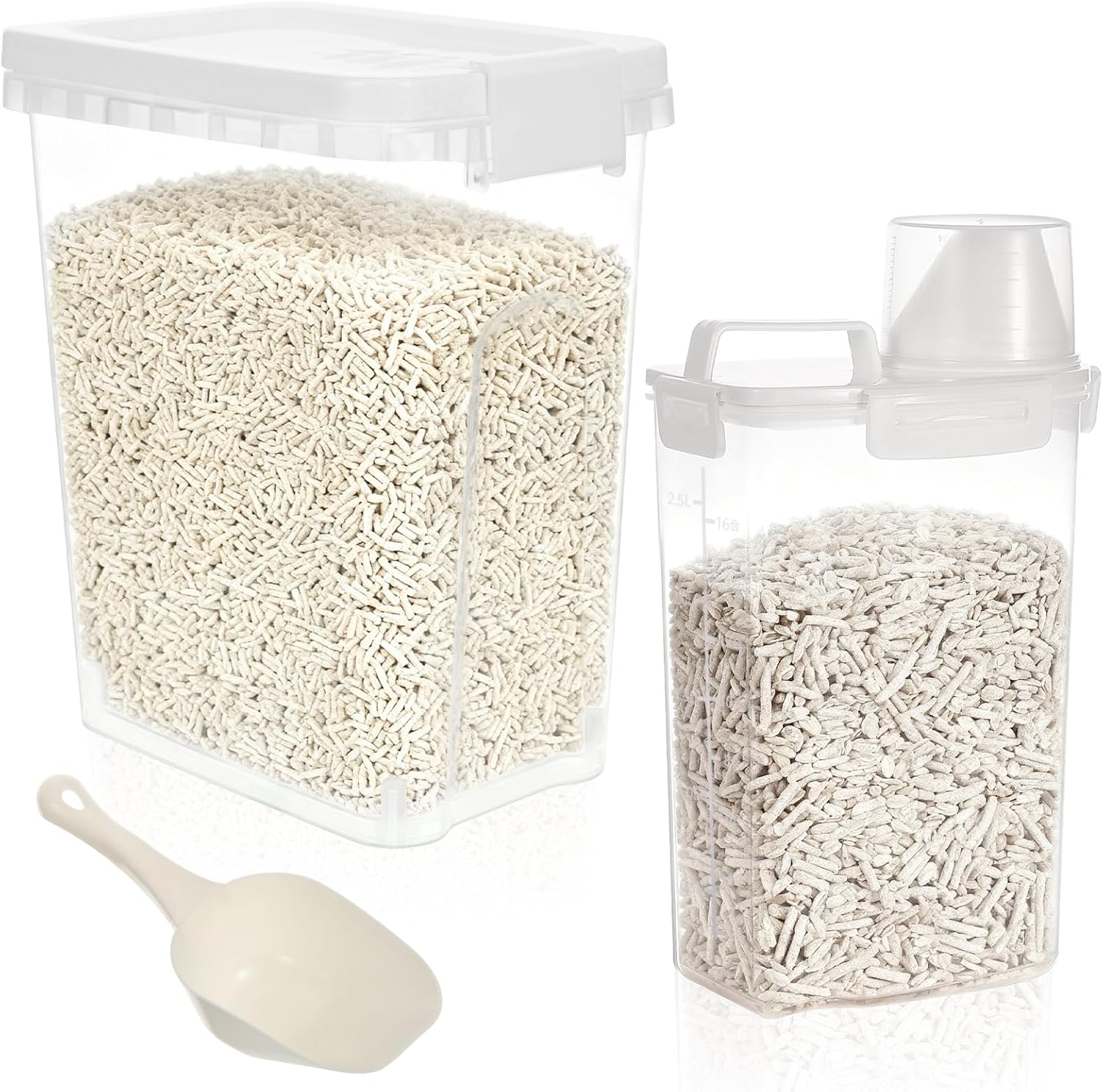 2 Pcs Cat Litter Storage Container with Airtight Lid Cat Litter Storage Bin with Spout Portable Bin Food Containers Easy to Use for Cat Supplies