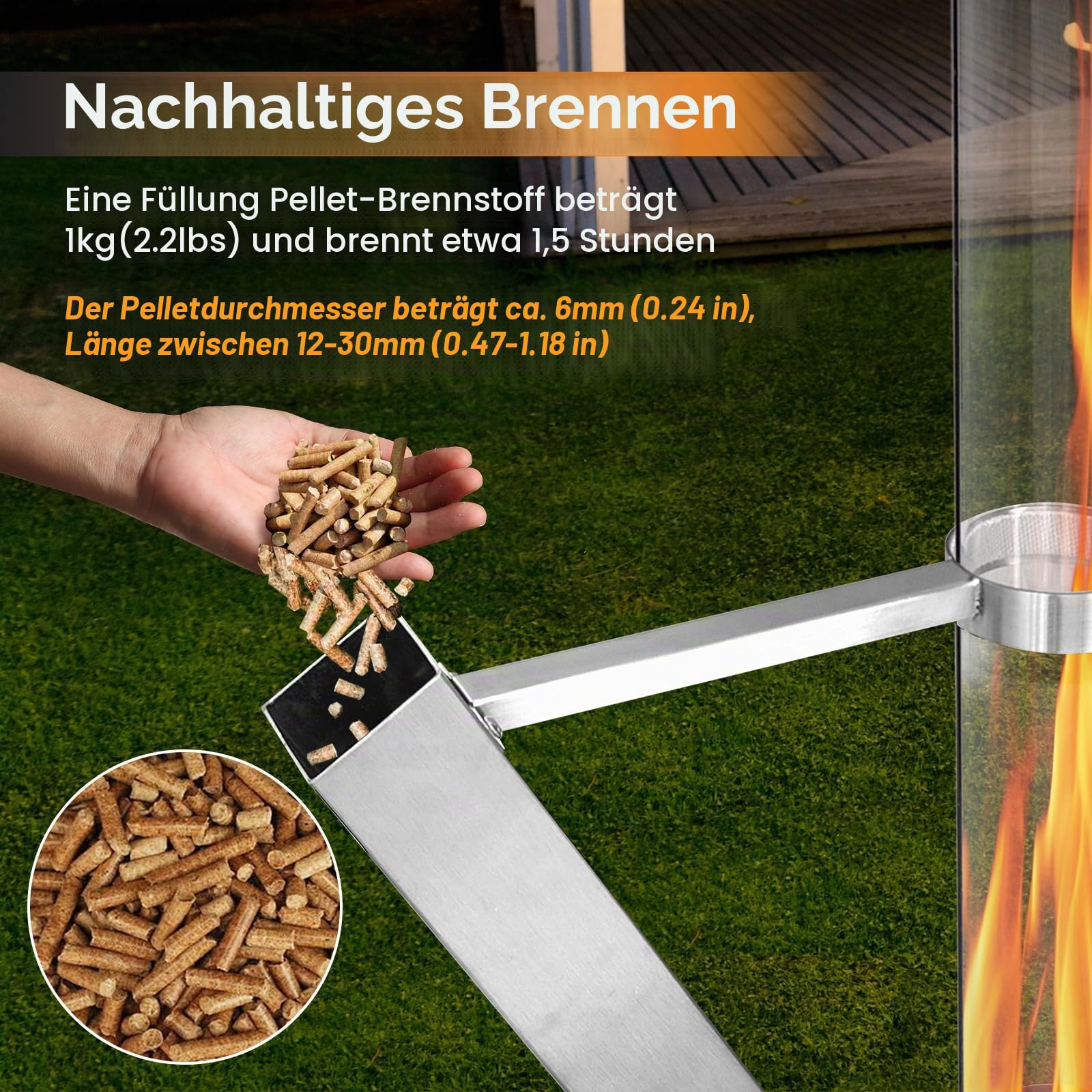 CTSC Outdoor-Pelletofen, Pelletofen für Terrasse mit 100 x 8 cm Glasrohr, fügt Raumlicht und Ambiente für Veranda, Terrasse, Garten & Hinterhof hinzu