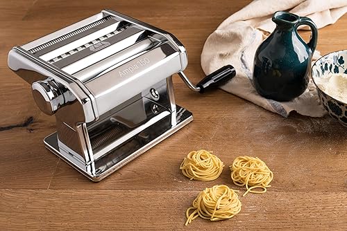 Miniatura 2 de MARCATO Máquina de pasta Atlas Ampia 8356 fabricada en Italia acero cromado plata incluye cortador de pasta manivela e instrucciones idioma español