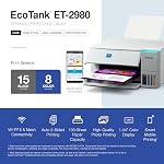 Epson EcoTank ET-2980 Supertank Wireless All-in-One Color Printer with Up to 3 Years of Ink in Rechargeable Tanks, Perfect for Home, 15 PPM, 1.44 "Color Screen, Automatic Duplex Printing - White