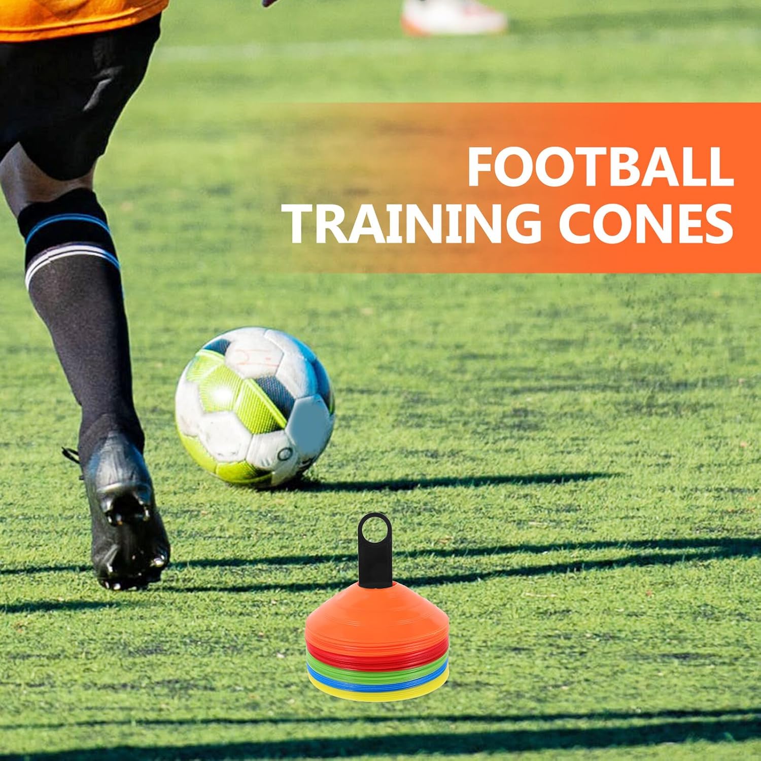 VICASKY Soccer Training Cones and Football Agility Cones Set, 50pcs Multi-Color Plastic Discs with Storage Rack and Carry Bag for Sports Drills and Field Marking