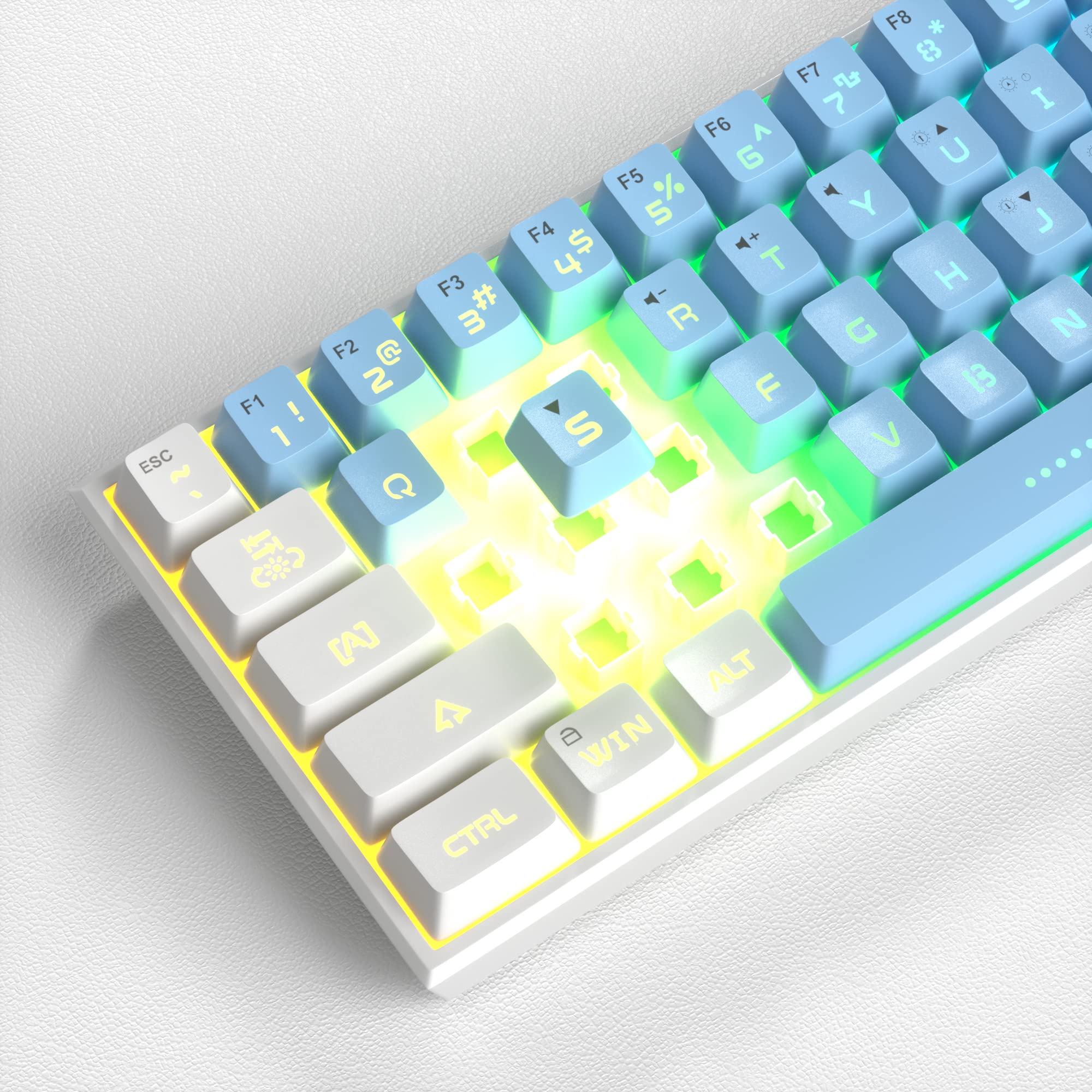 MageGee TS91 Ergonomic Waterproof Mechanical Feeling Office Computer Keyboard Mini 60% Gaming Keyboard,RGB Backlit 61 Key Ultra-Compact Keyboard, for Pc,Mac,Ps4,Xbox One Gamer,USB-C(White&Blue) 2